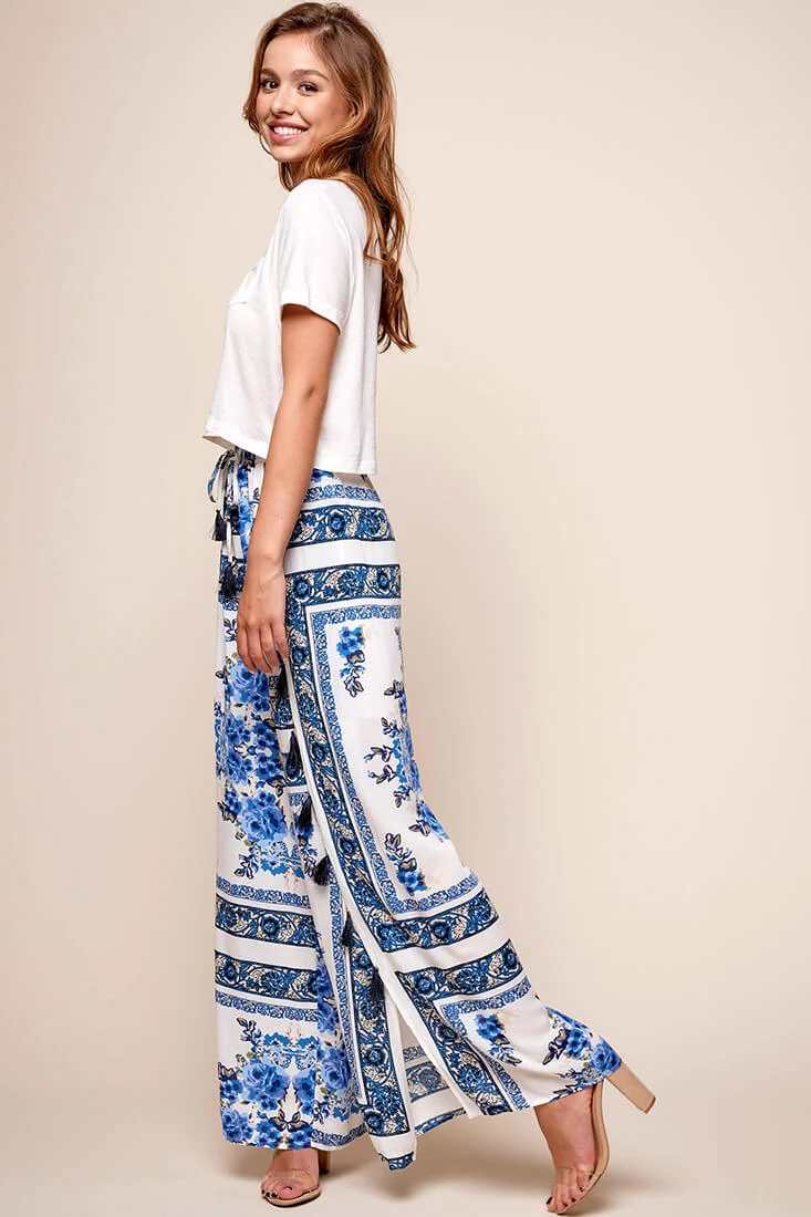 Monaco Wide Leg Tassel Pants White - Seraphlike