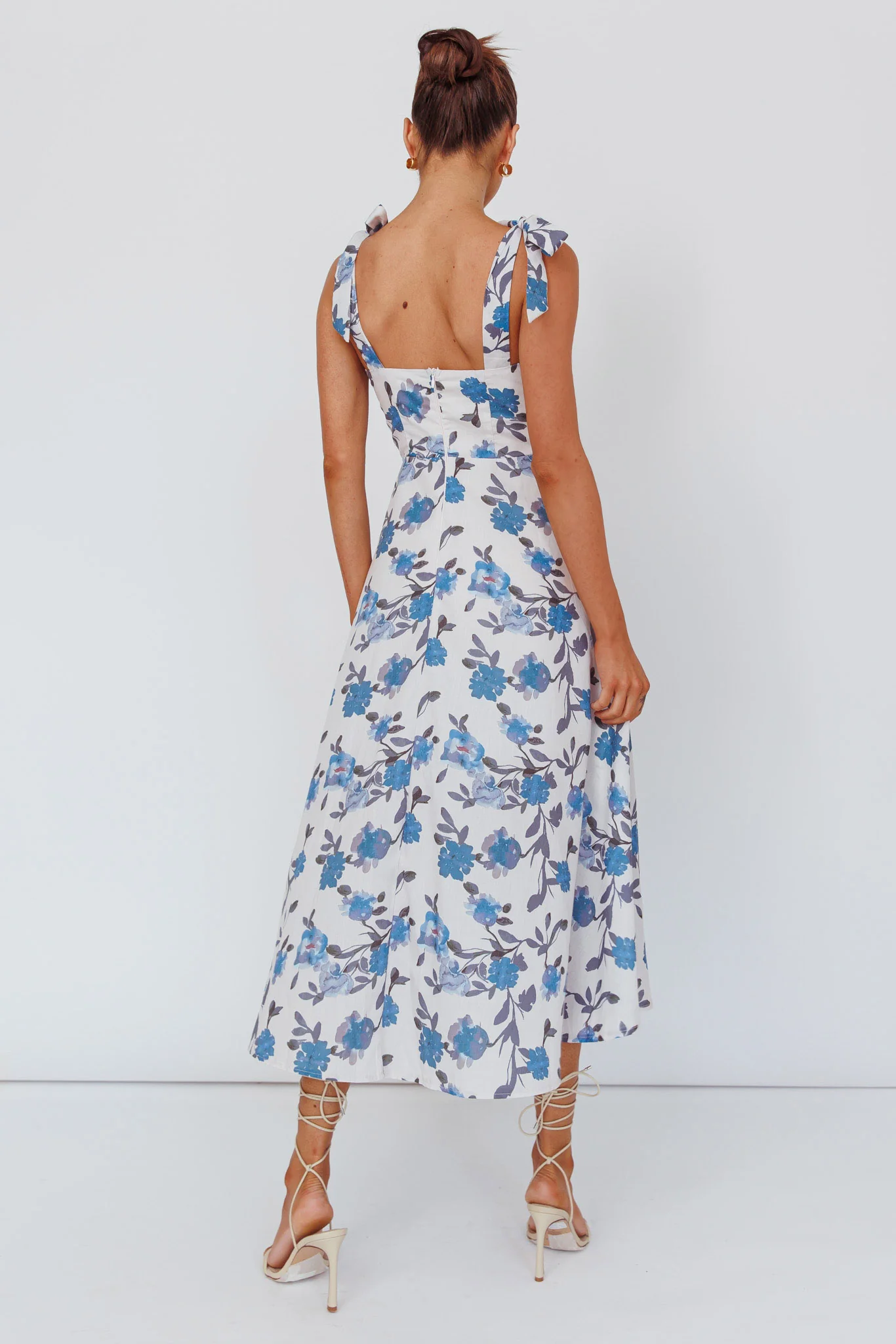 Sweet Pea Tied Bust Midi Dress Flower Blue - Seraphlike
