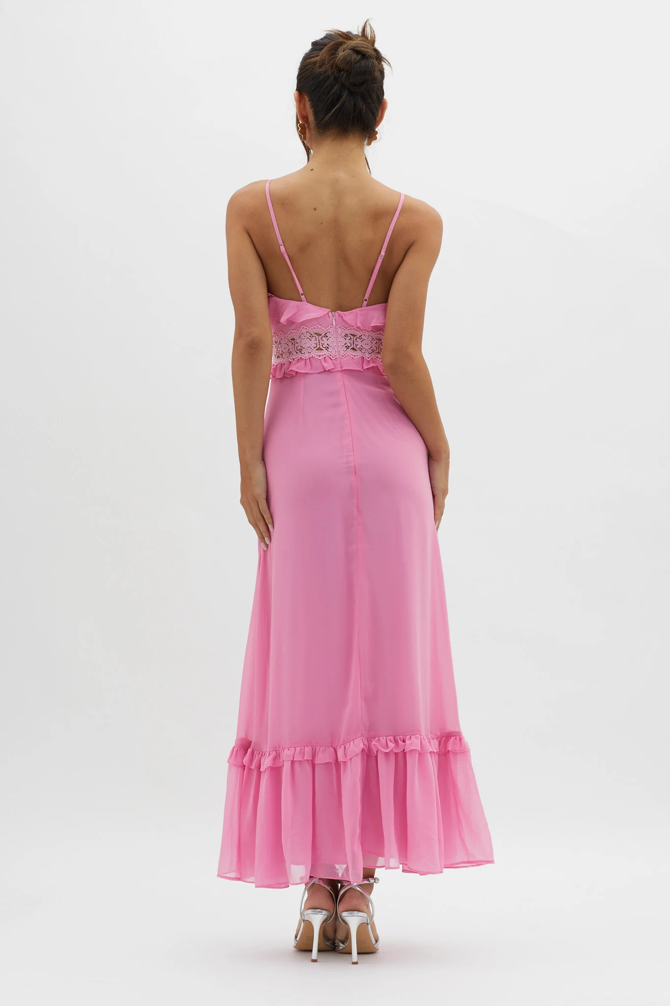 Spirited Ruffle Bust Maxi Dress Pink - Seraphlike
