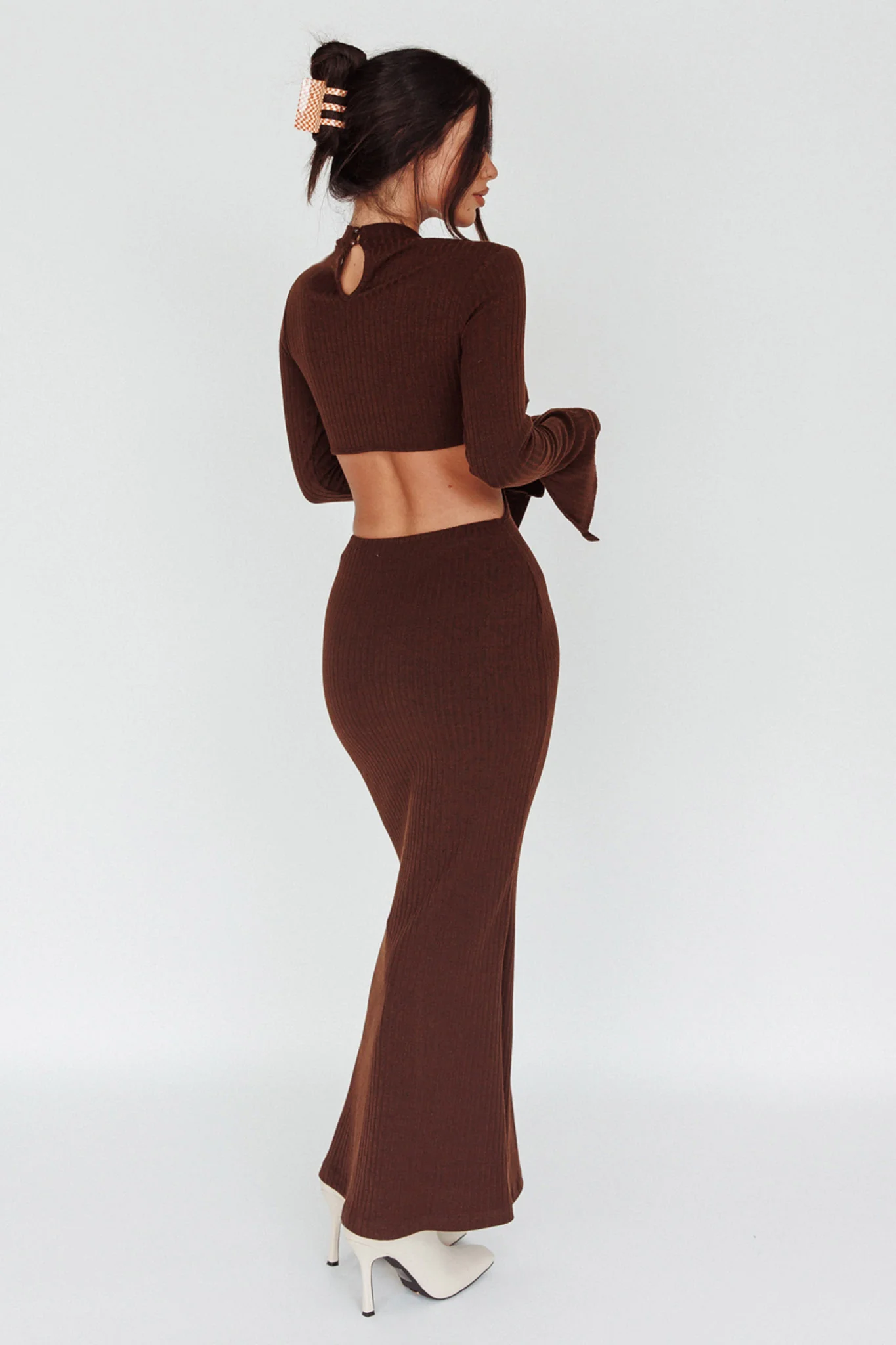 Shianne Long Sleeve Knit Maxi Dress Chocolate - Seraphlike
