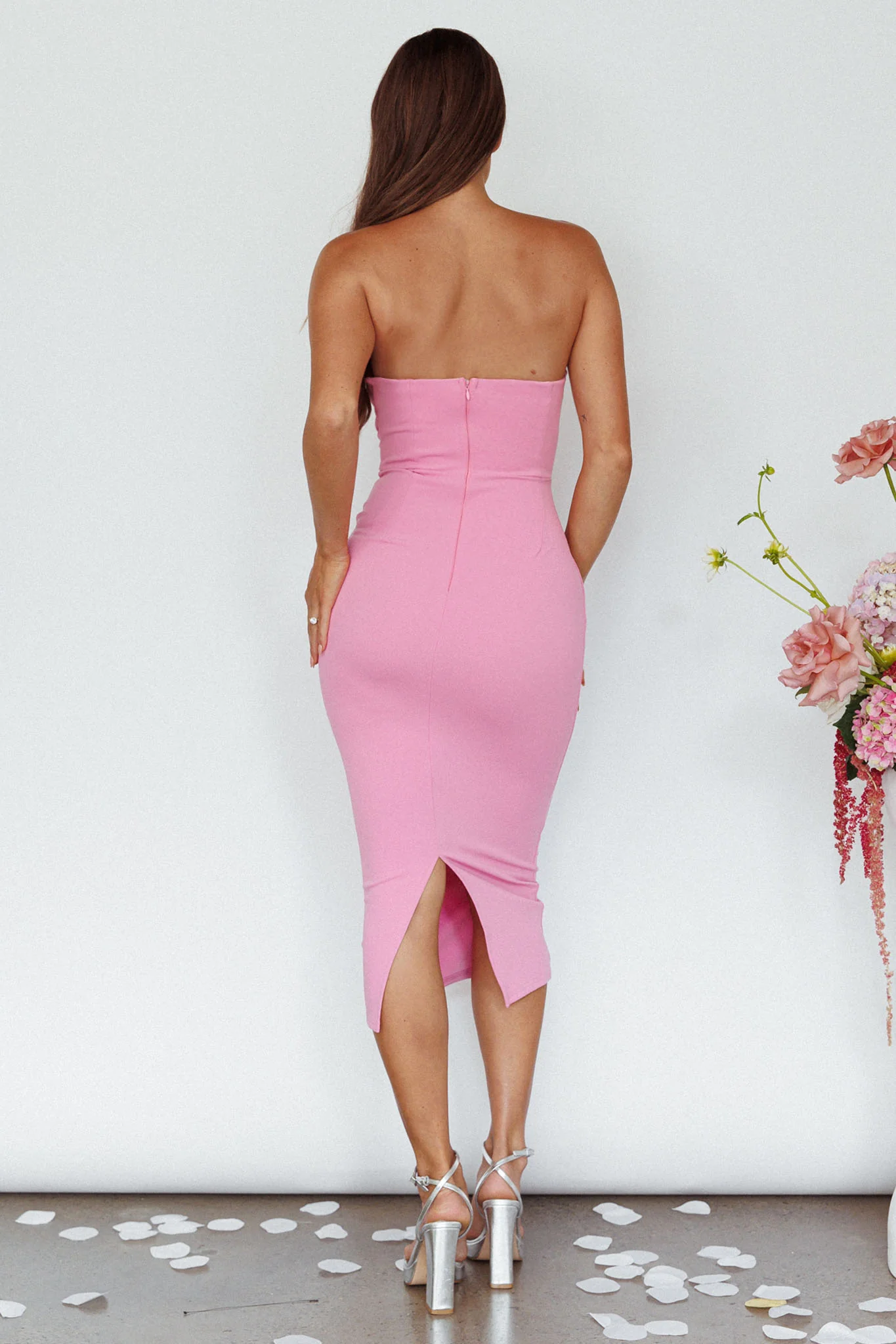 Yours Alone Gathered Detail Midi Dress Pink - Seraphlike