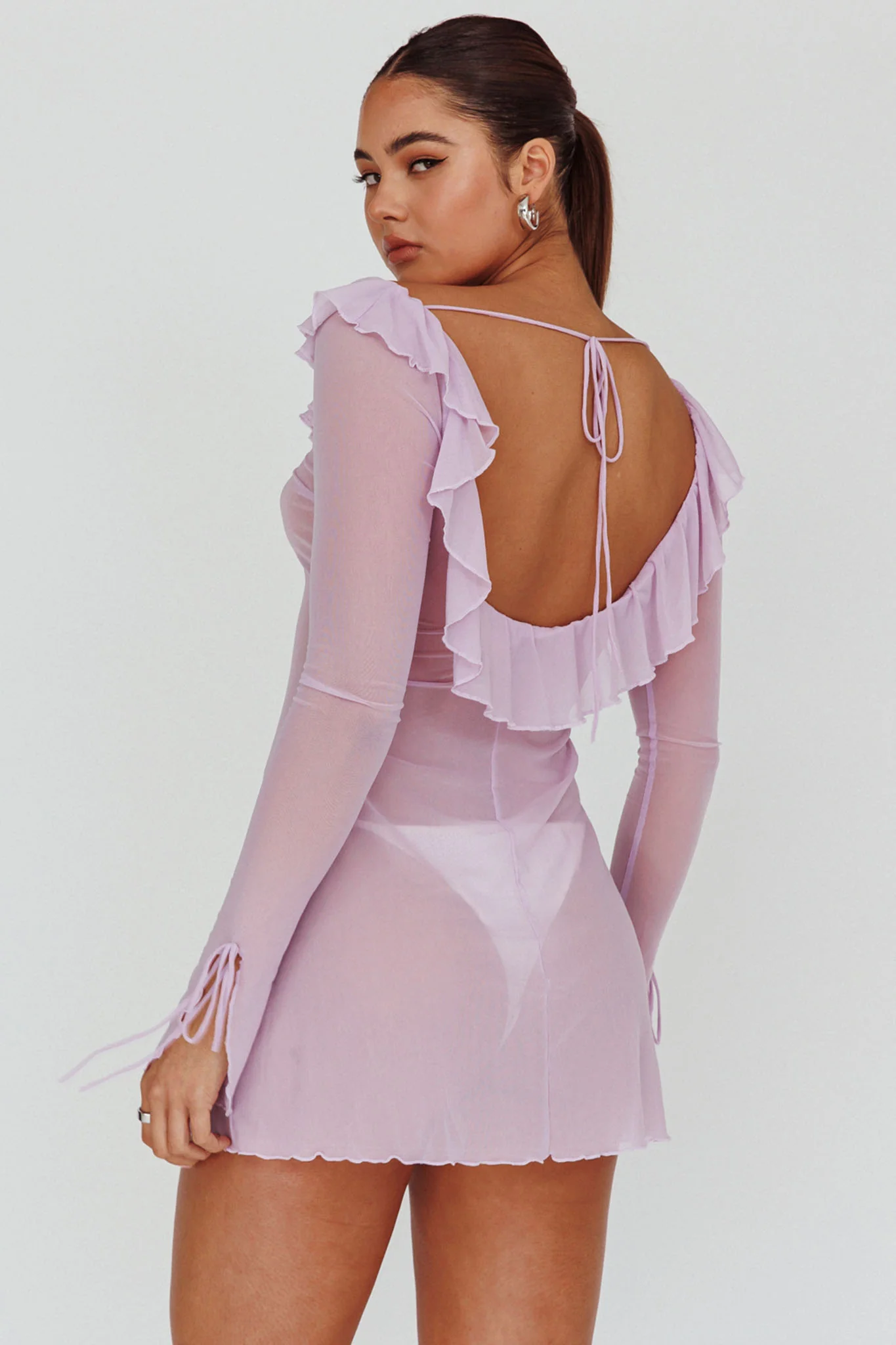 Sea Dreaming Ruffle Trim Mini Dress Lilac - Seraphlike