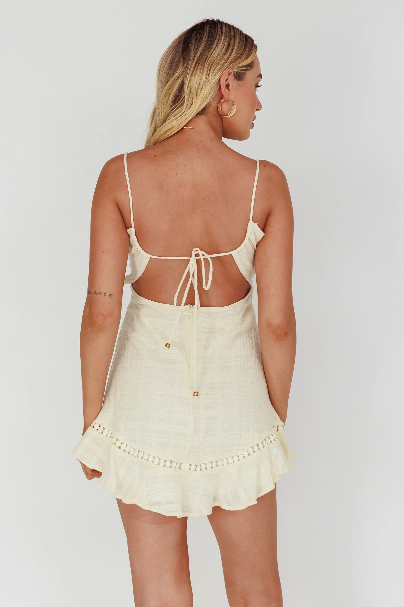 Royale Crochet Lace Trim Dress Beige - Seraphlike