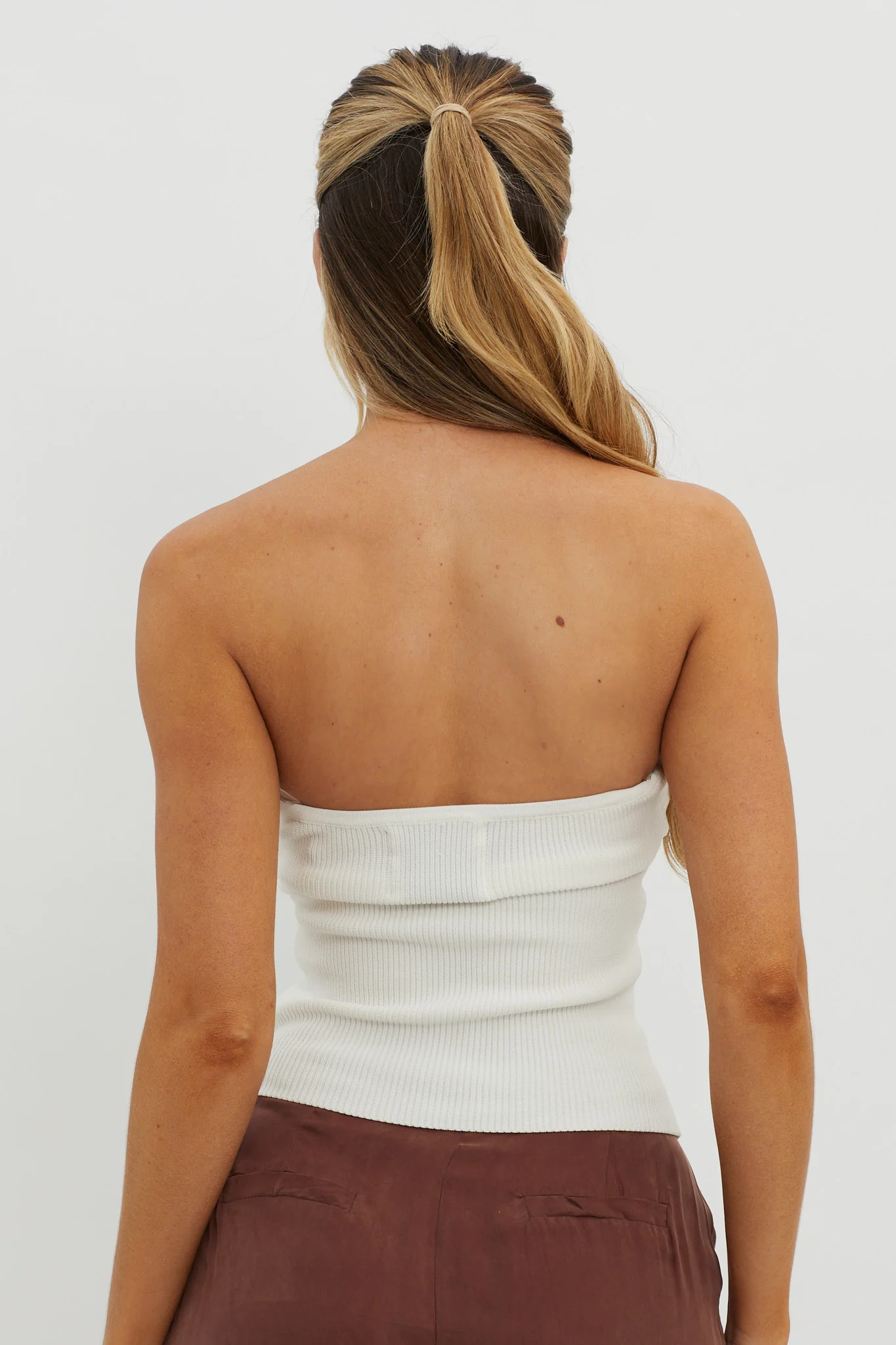Teagan Strapless Ribbed Knit Top White - Seraphlike