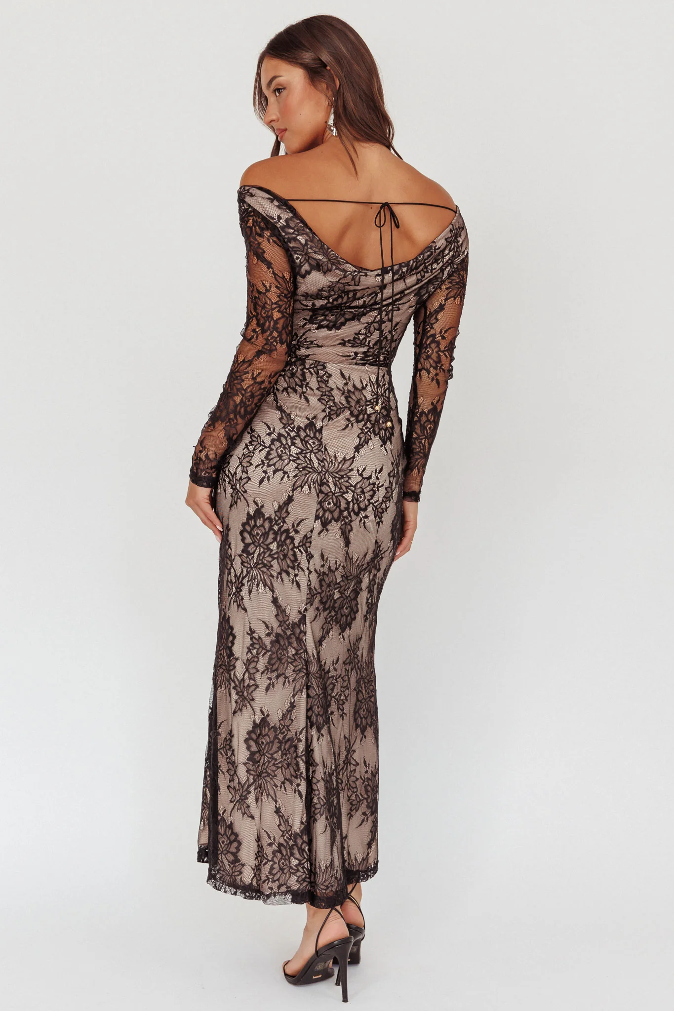 Loveland Off-Shoulder Lace Maxi Dress Black - Seraphlike