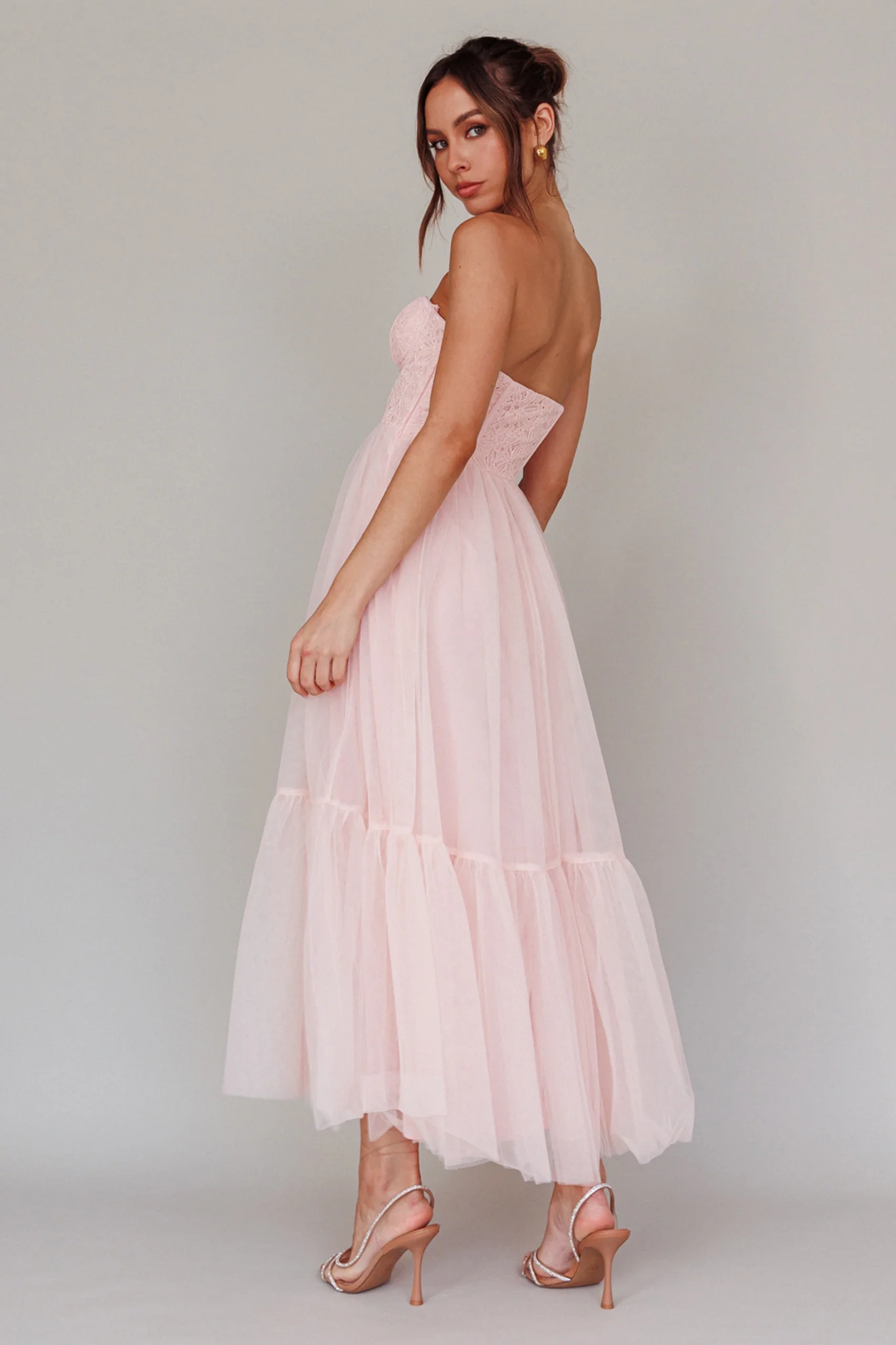 Dancing With Me Sweetheart Tulle Midi Dress Pink - Seraphlike