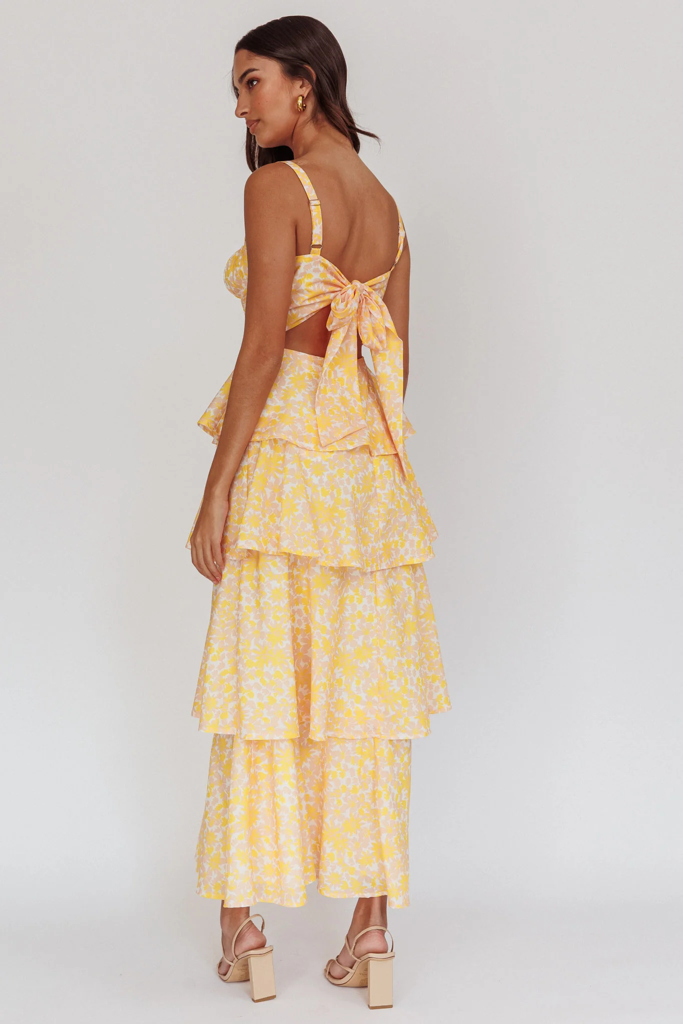 Provence Bloom Tiered Ruffle Floral Maxi Dress Yellow - Seraphlike