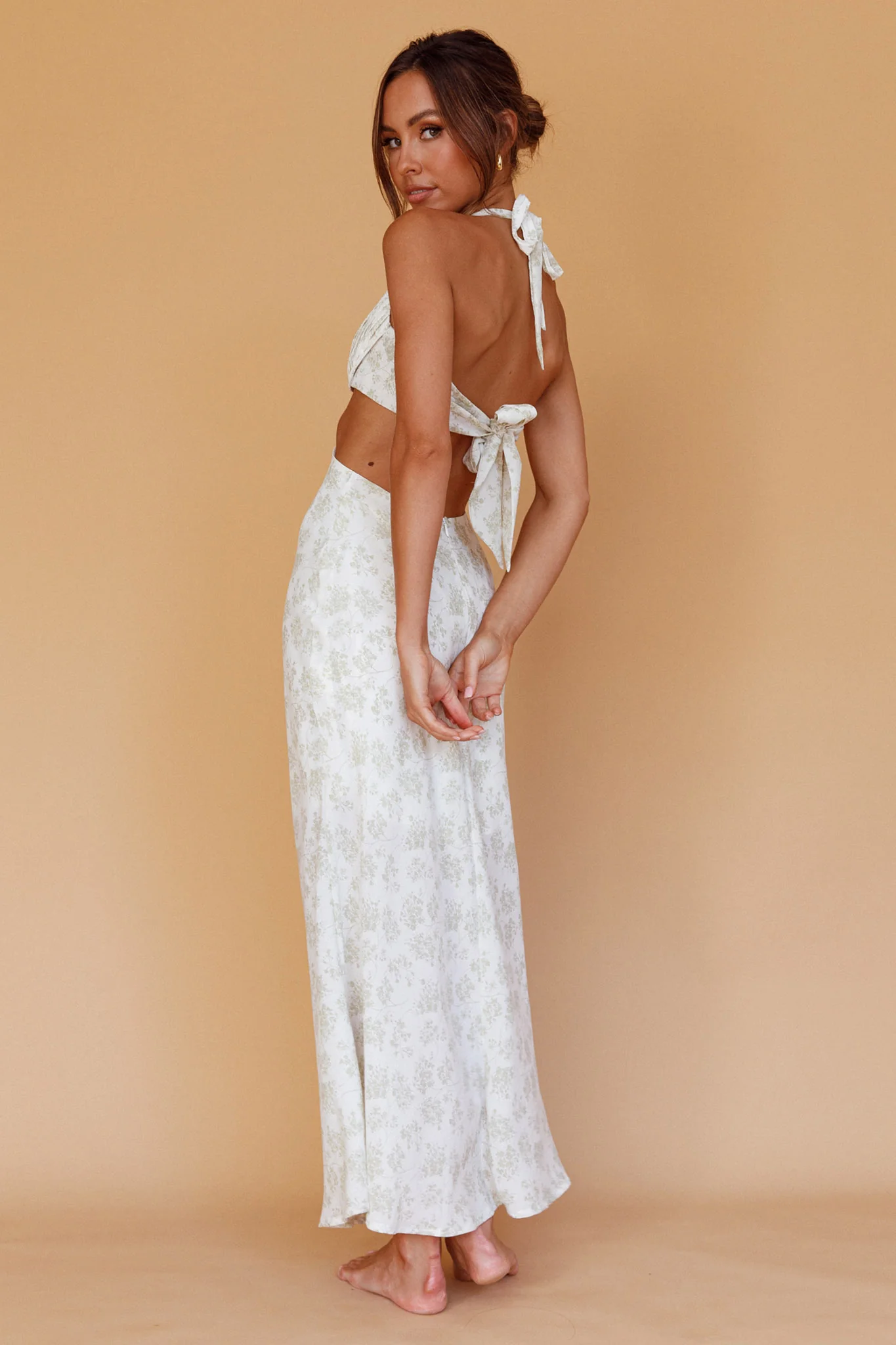 Paradise Found Cut-Out Midi Dress Floral Sage - Seraphlike