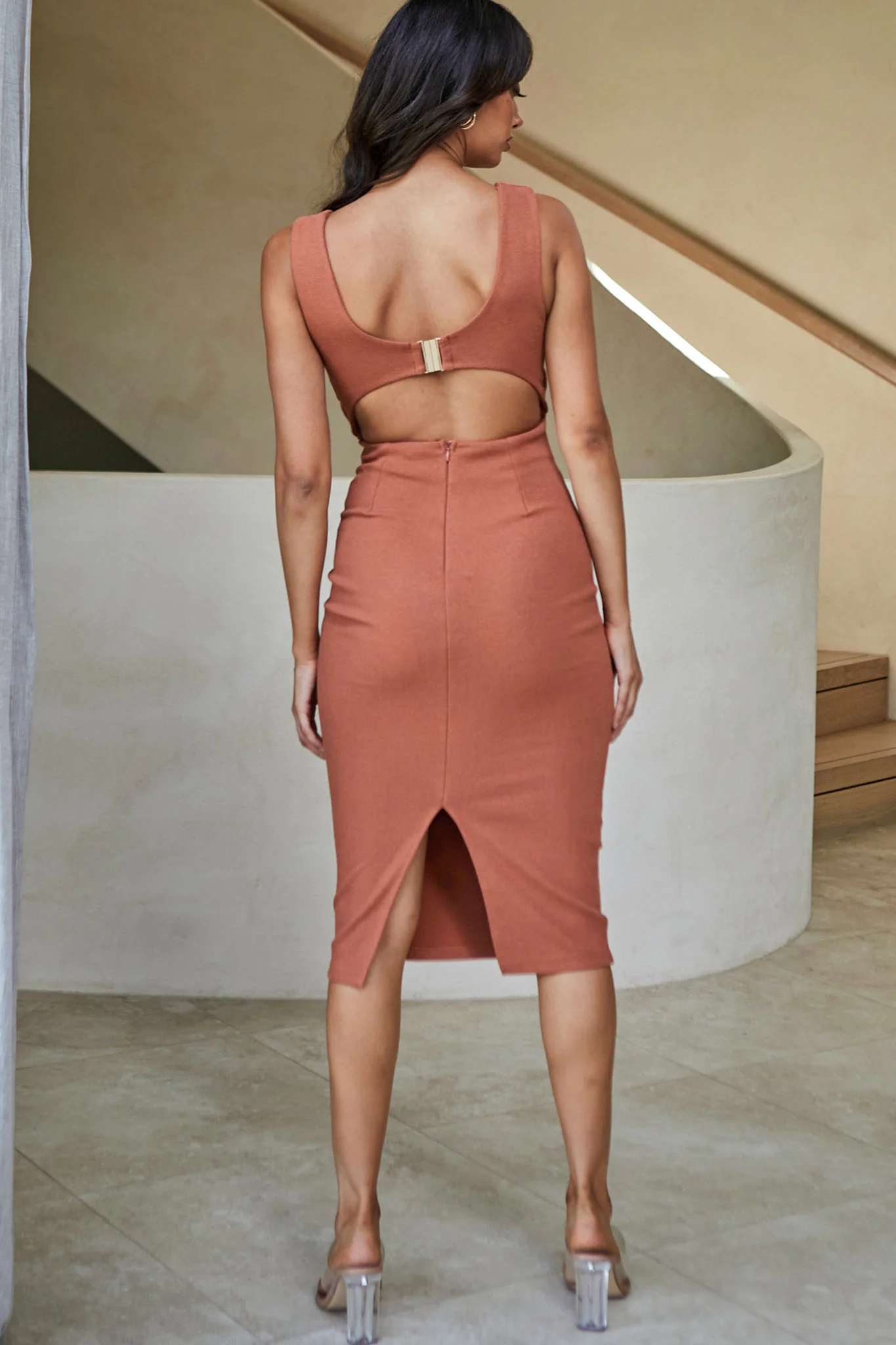 Light My Way Cut-Out Waist Midi Dress Chocolate - Seraphlike