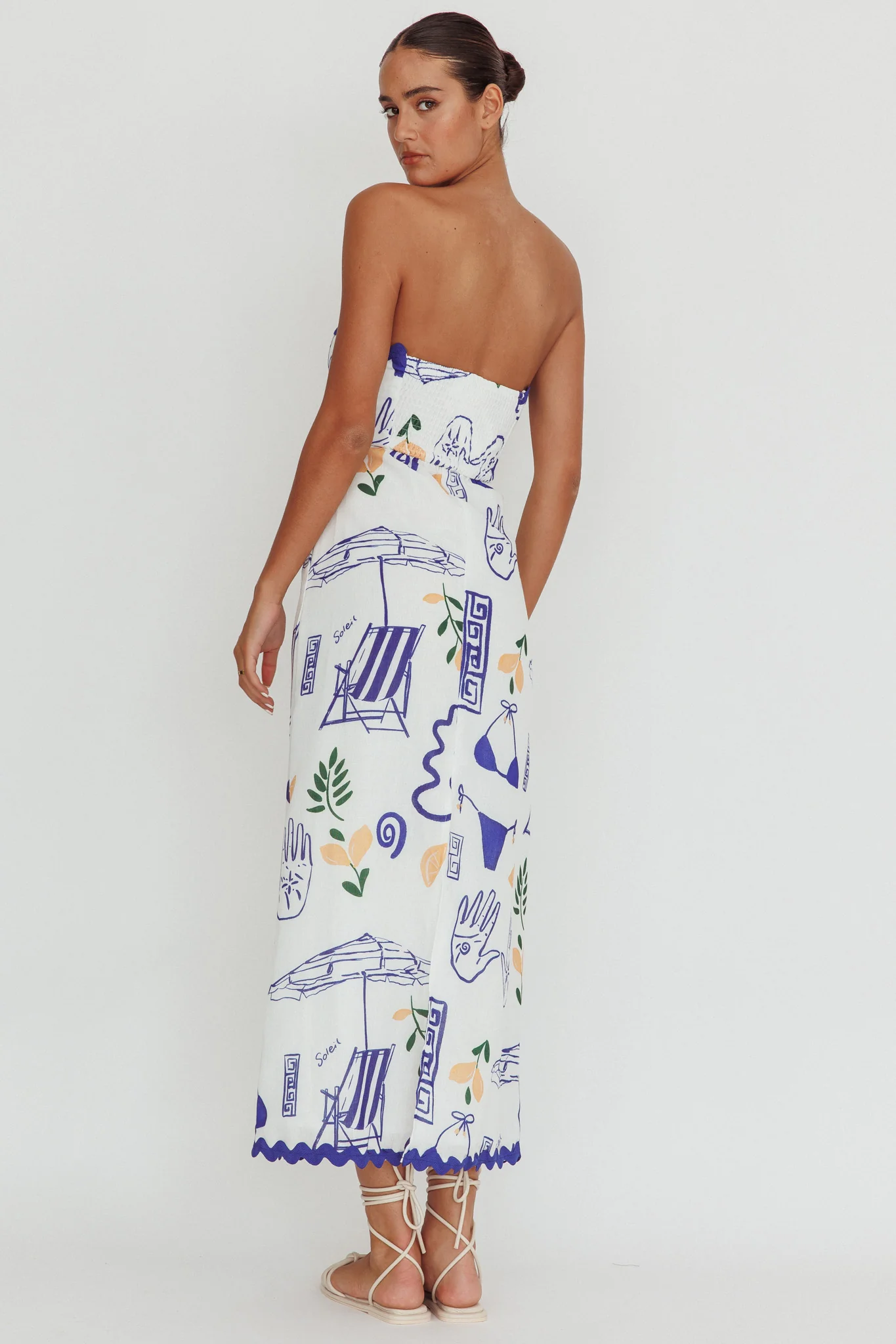 Cypress Graphic Strapless Maxi Dress White - Seraphlike