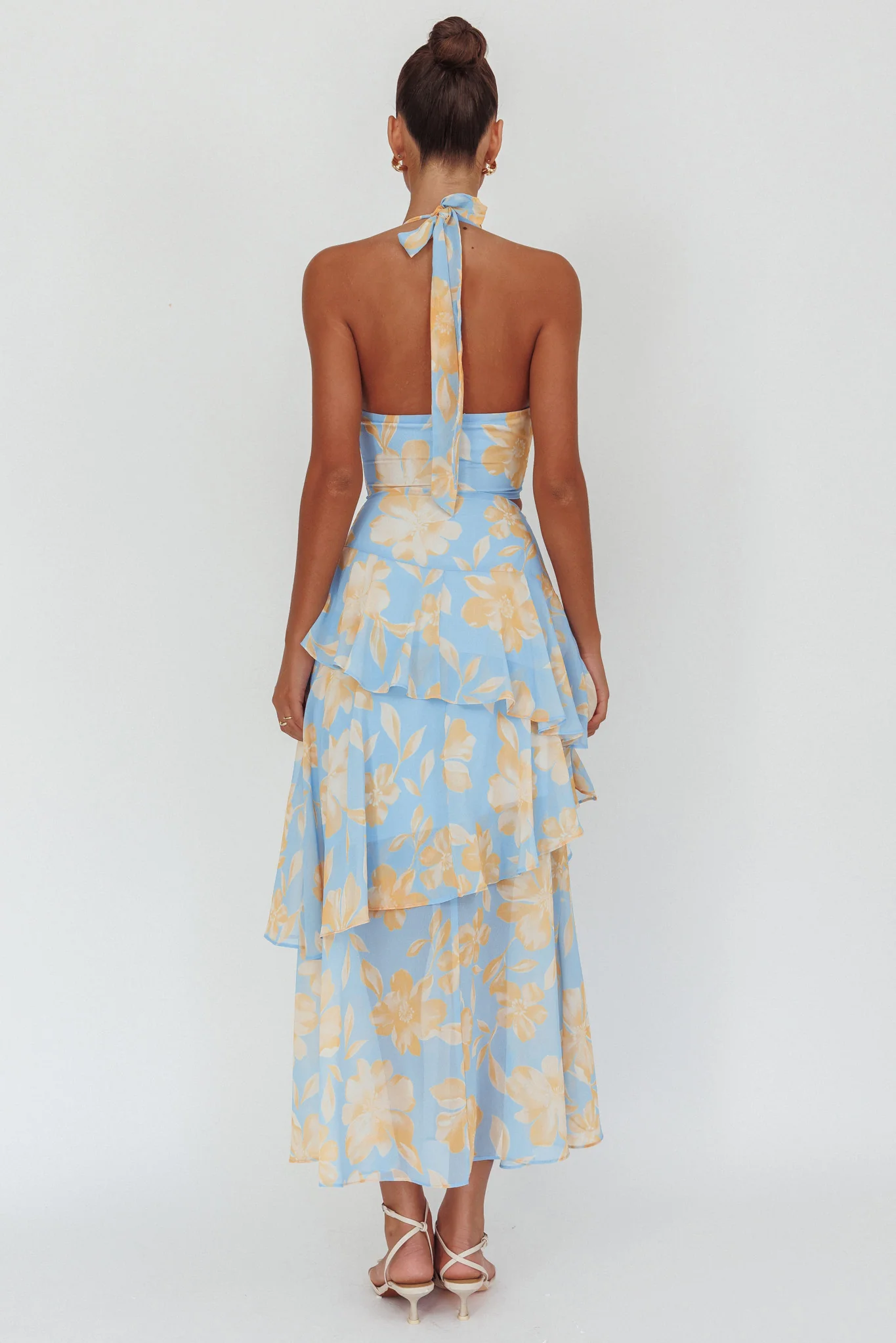 Aura Points Halterneck Cut-Out Maxi Dress Floral Blue - Seraphlike