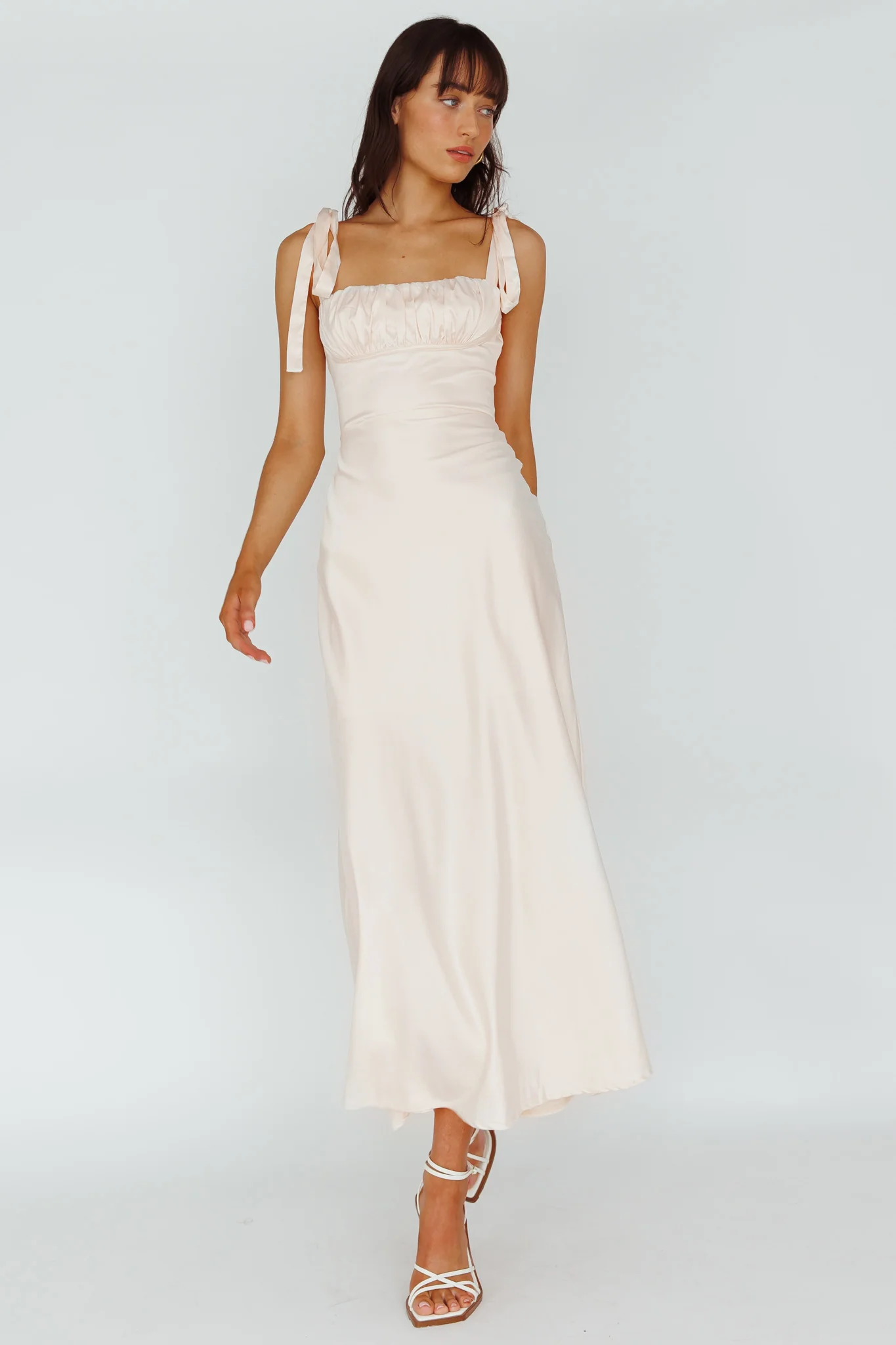 Pennelope Tied Shoulder Maxi Dress Ivory - Seraphlike