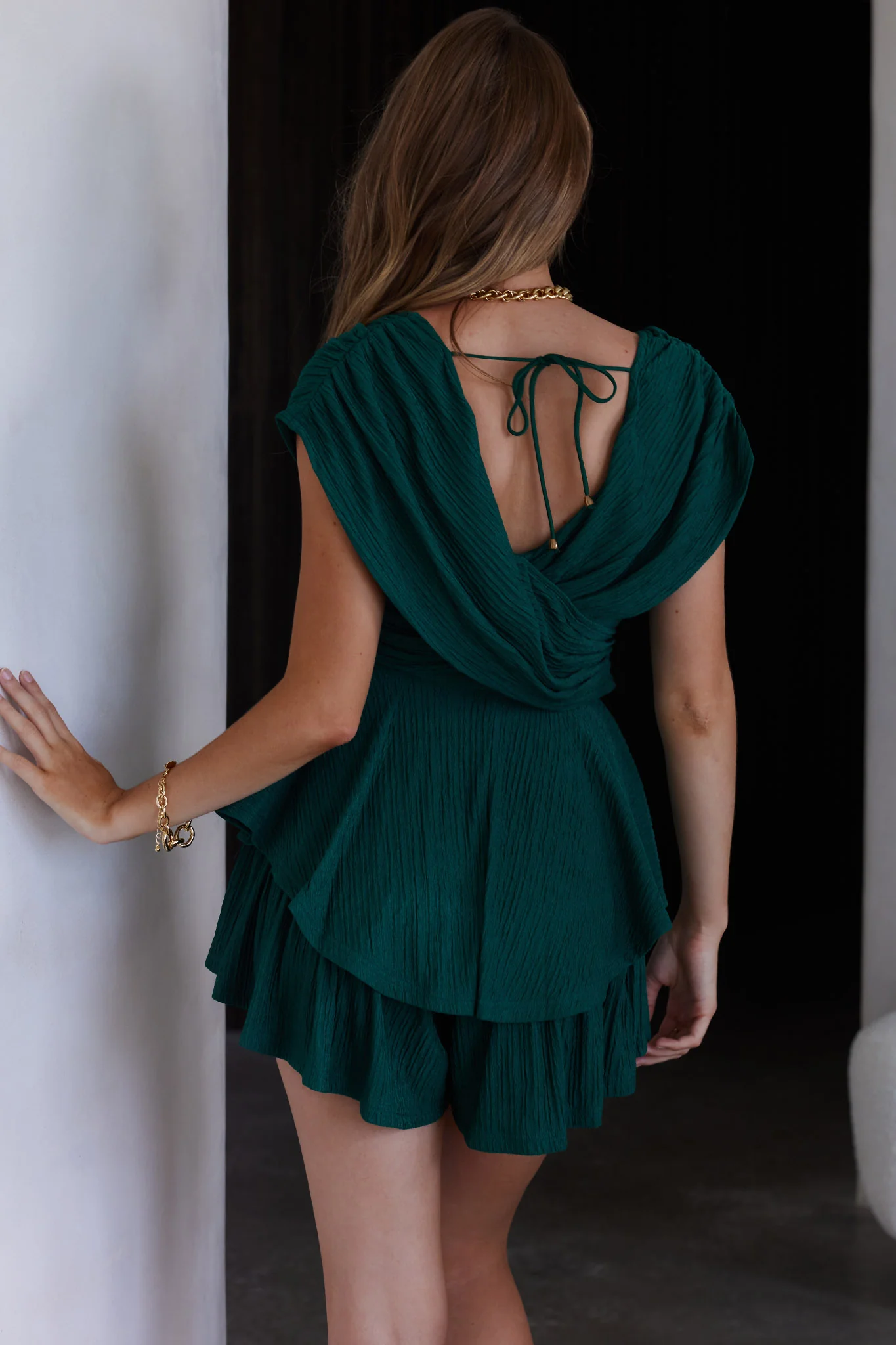Glory Crossover Bust Layered Hem Romper Forest Green - Seraphlike