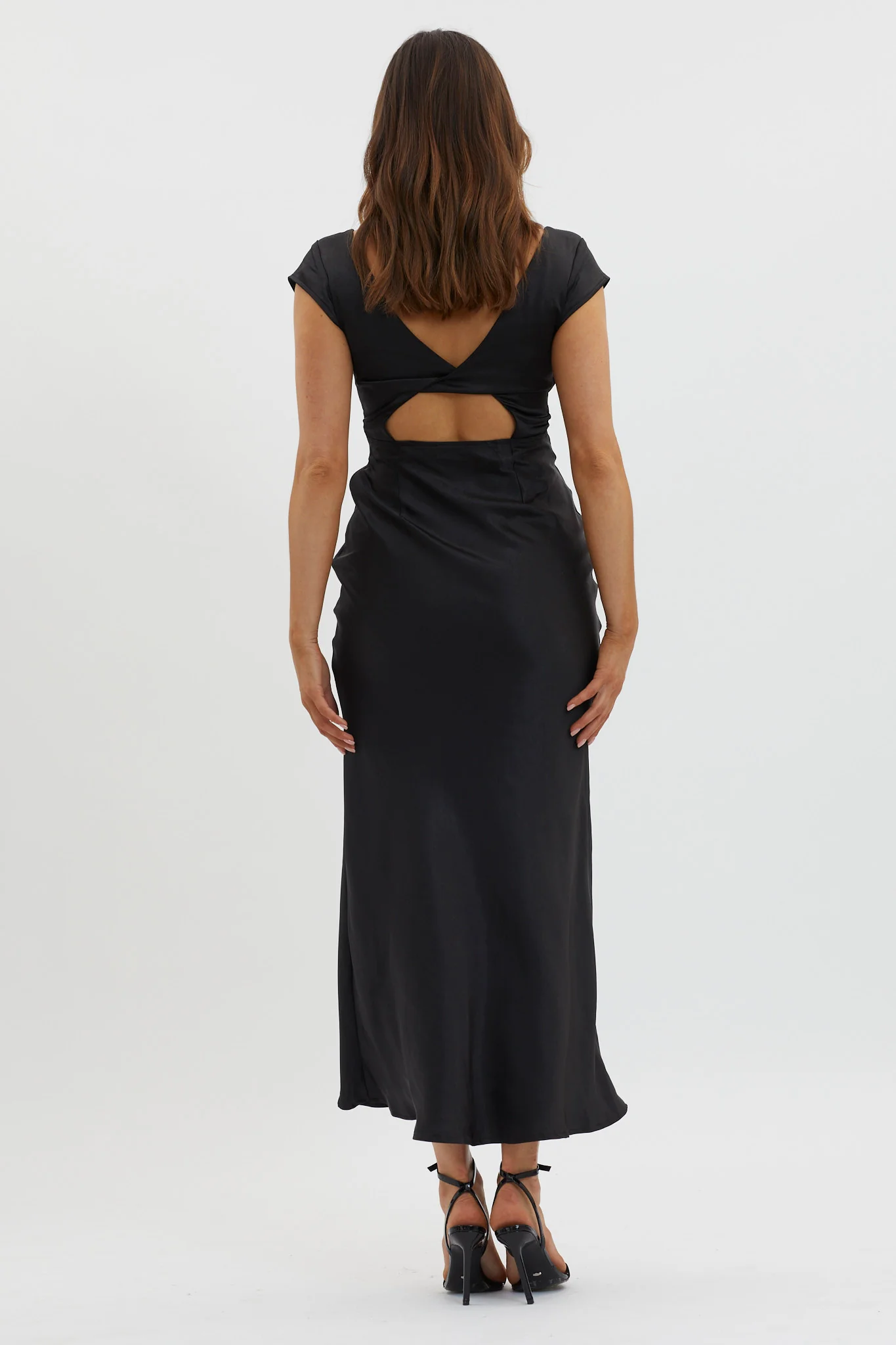 Lucinda V-Neck Twist Back Midi Dress Black - Seraphlike