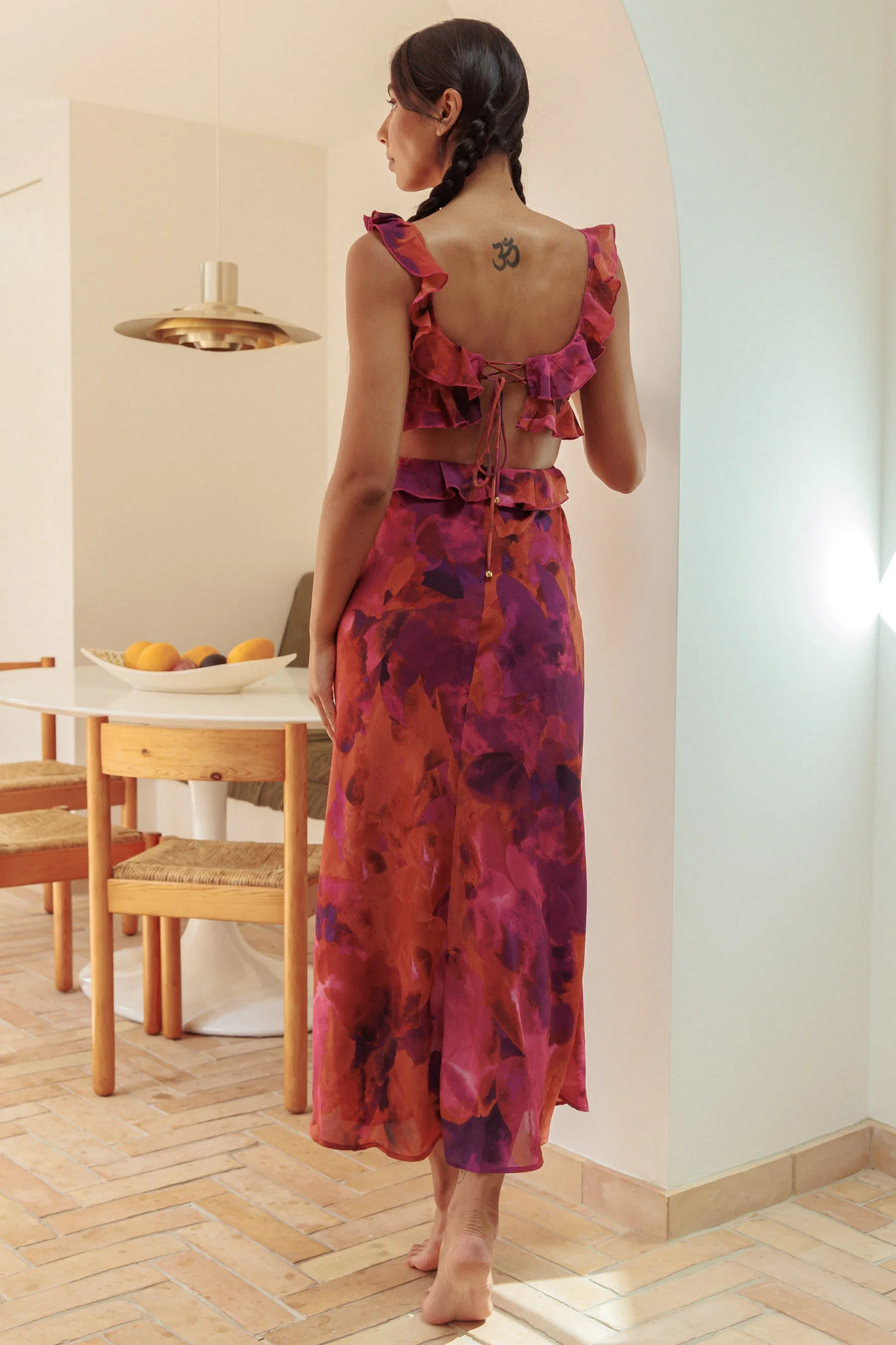 Second Chances Ruffle Trim Maxi Dress Flowers Dark Rose - Seraphlike