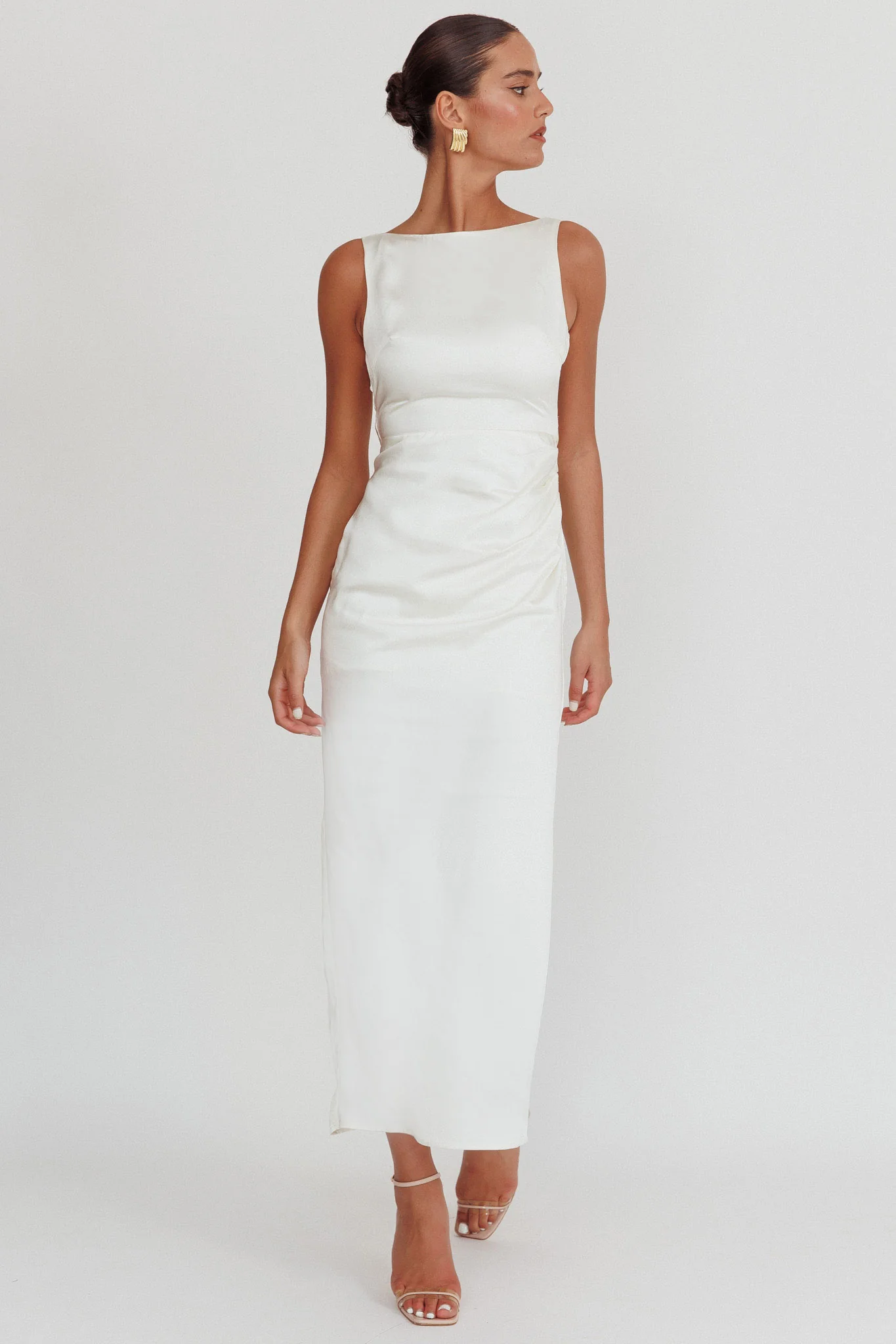 Leila Boat Neck Midi Dress Ivory - Seraphlike