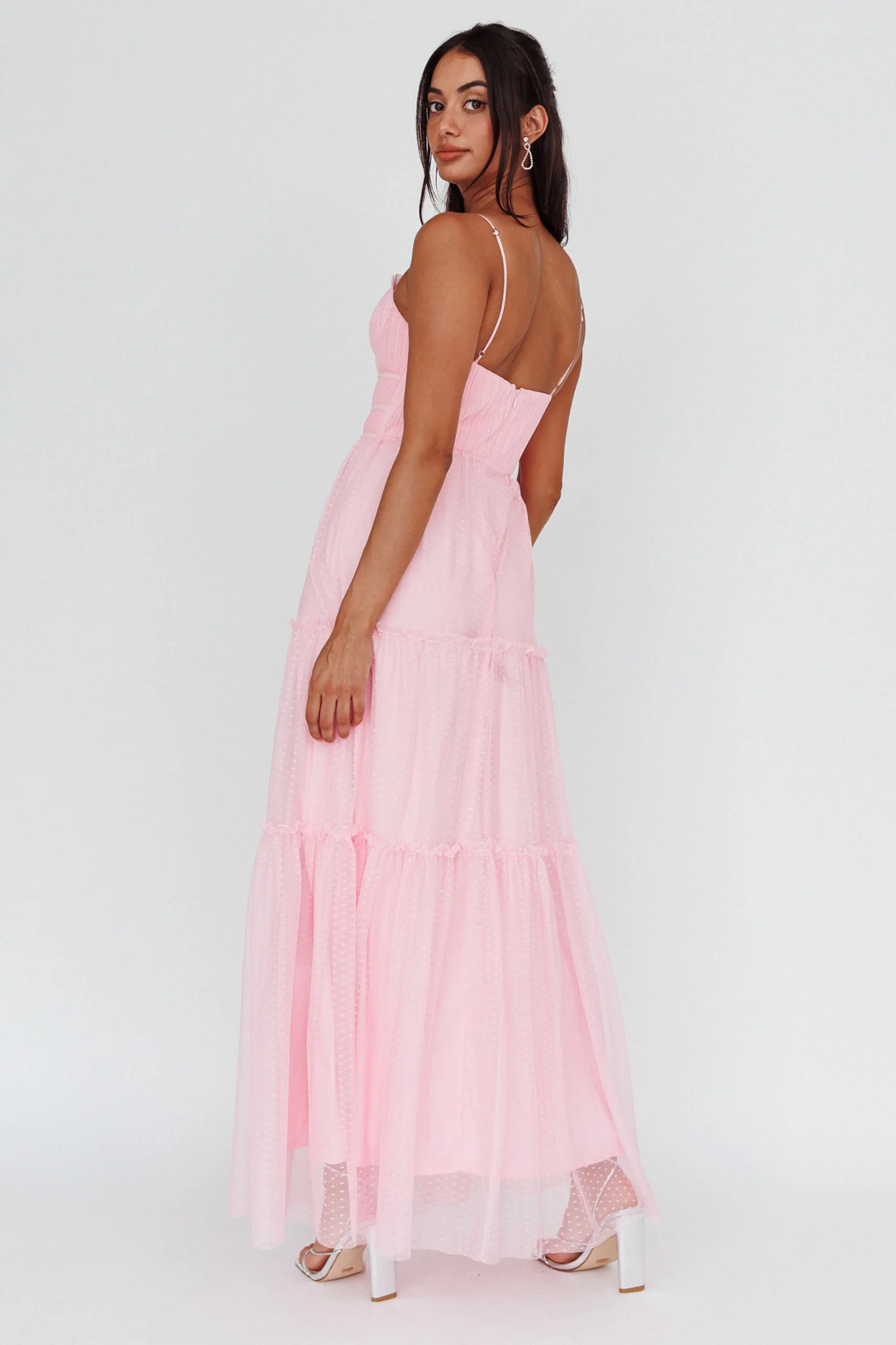 Calla Sweetheart Neckline Hail Spot Midi Dress Pink - Seraphlike