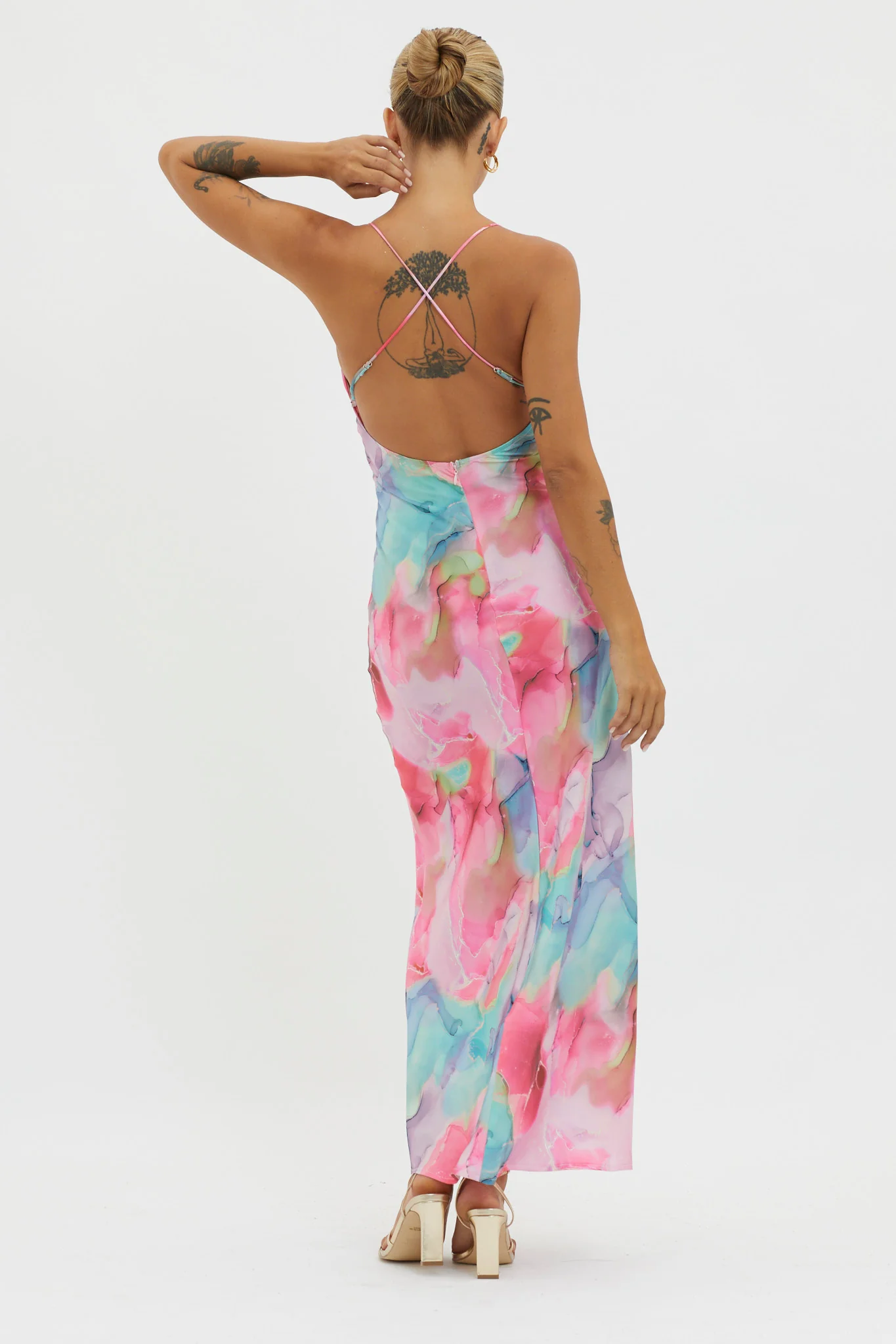 Libby Scoop Back Maxi Dress Abstract Pink - Seraphlike