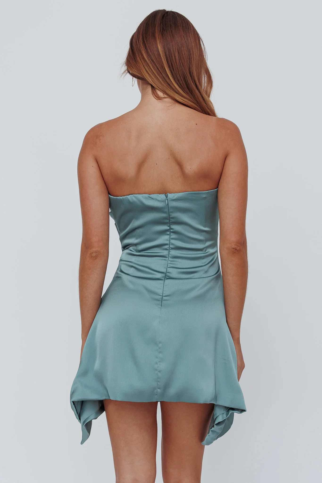 Toni Strapless Ruched Mini Dress Teal - Seraphlike
