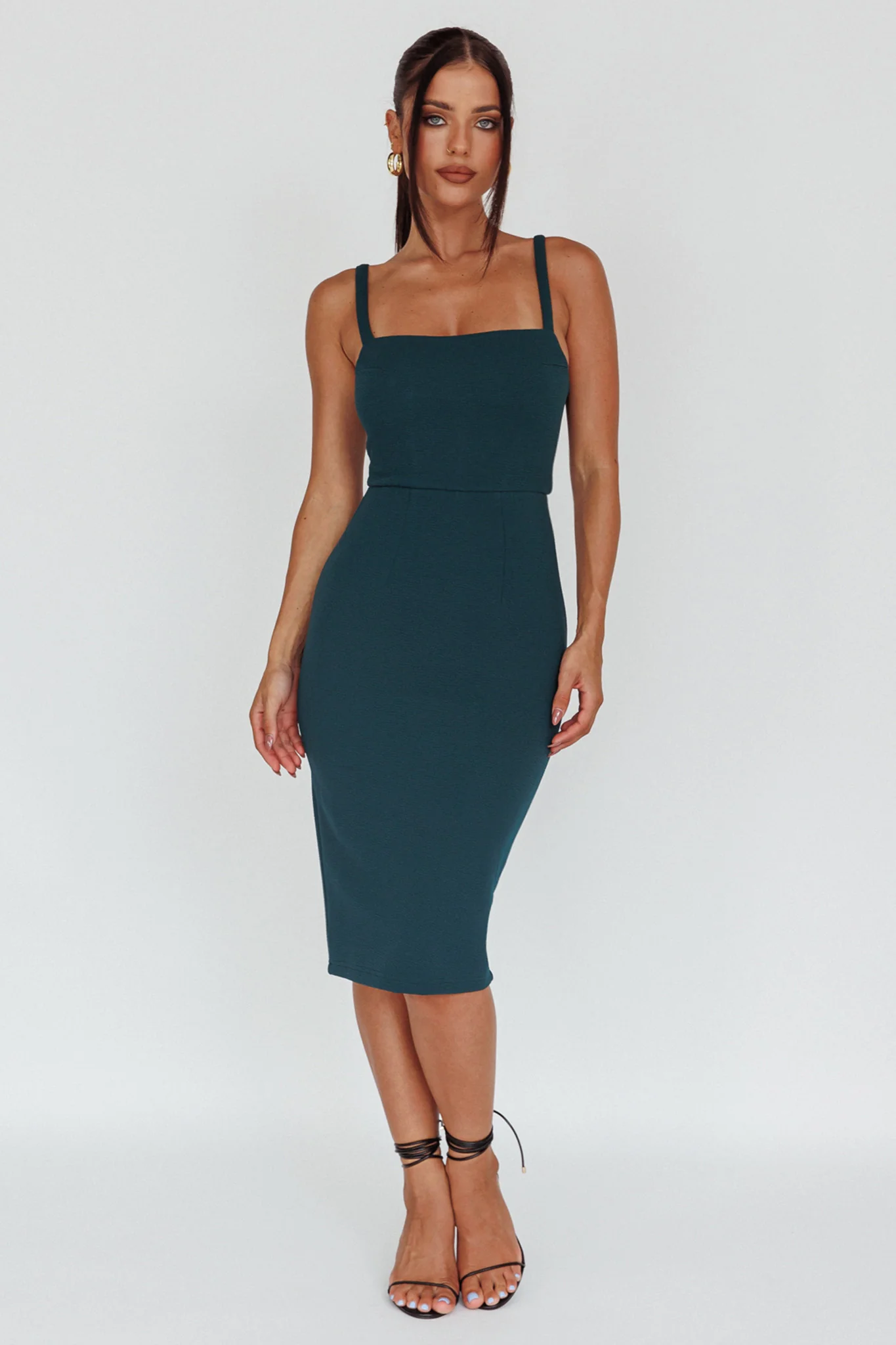 Georgia Square Neckline Midi Dress Forest Green - Seraphlike