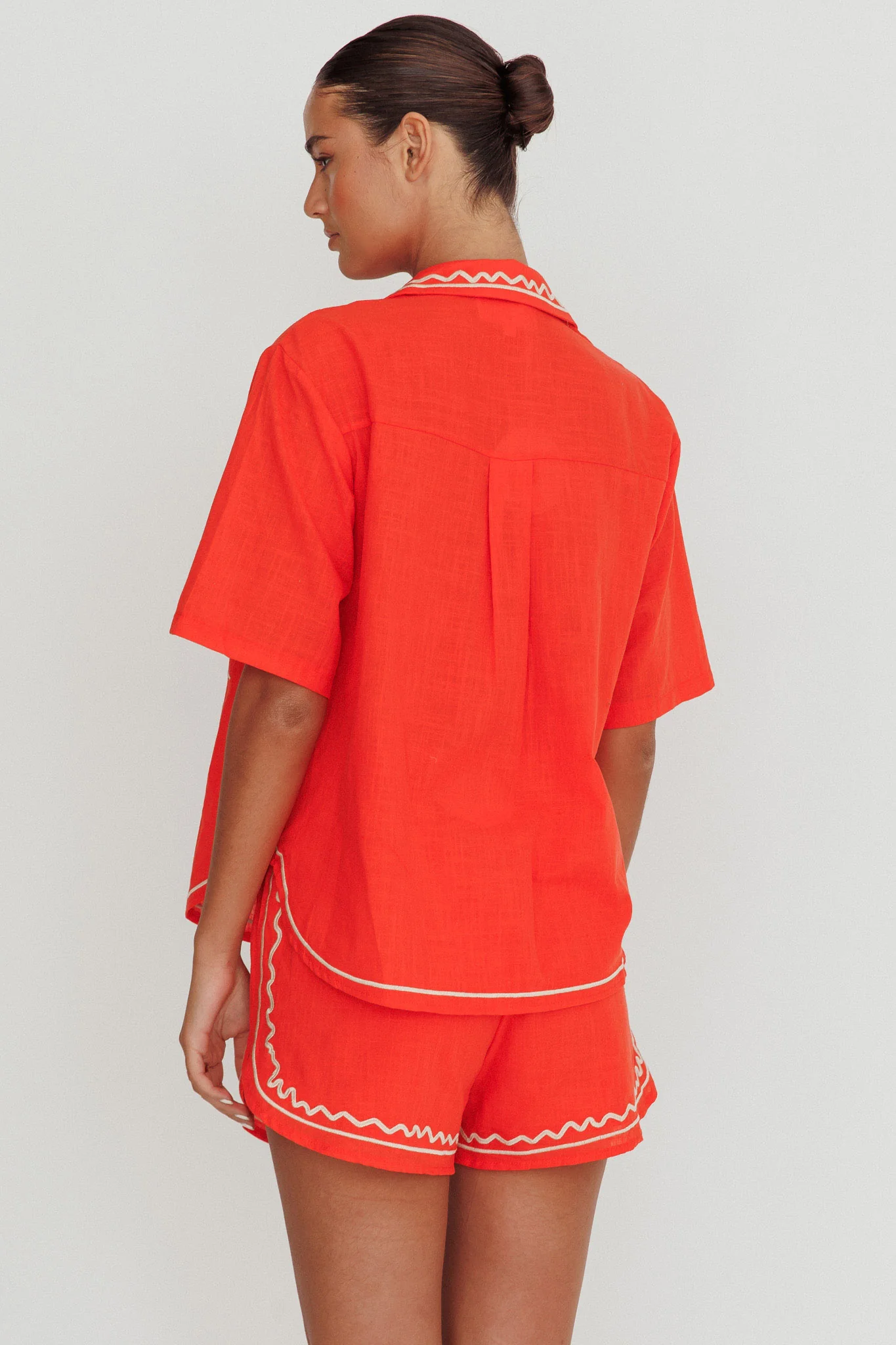On Vacay Embroidered Button-Up Shirt Orange - Seraphlike