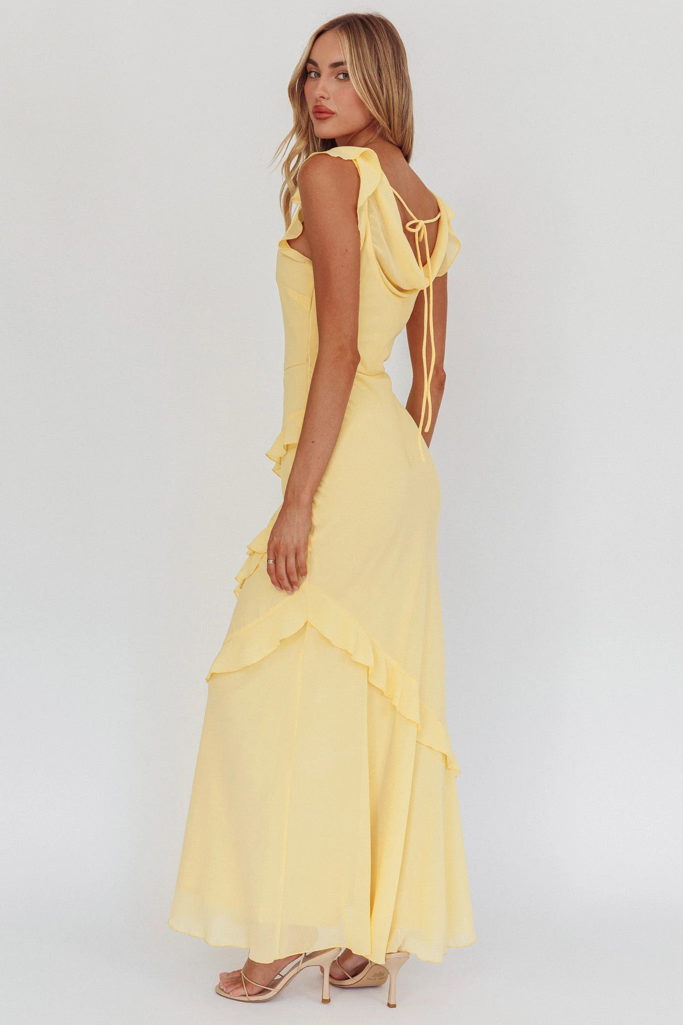 Sangria Cowl Neck Frill Maxi Dress Lemon - Seraphlike