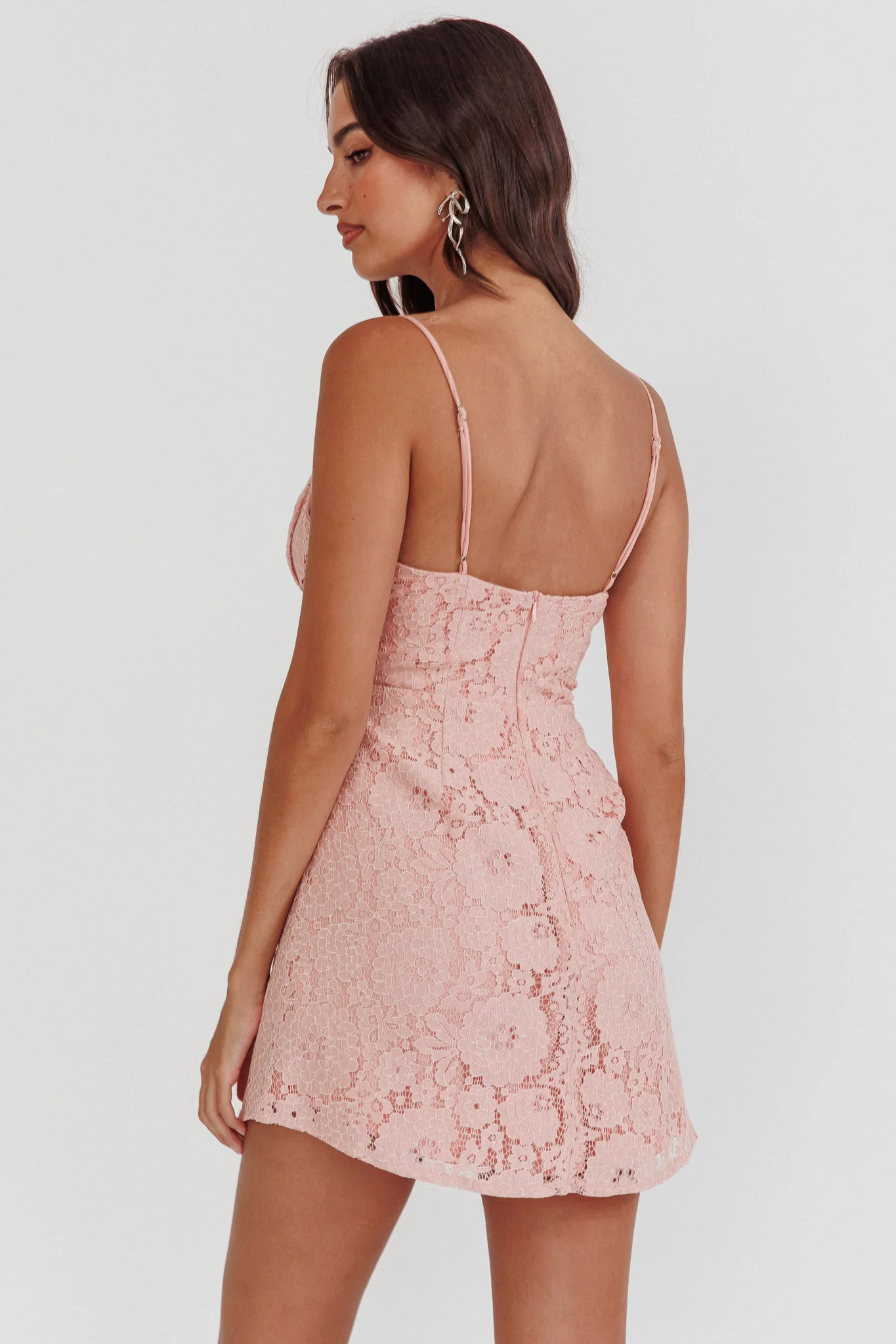 In My Dreams Lace Overlay Tie Bust Dress Pink - Seraphlike