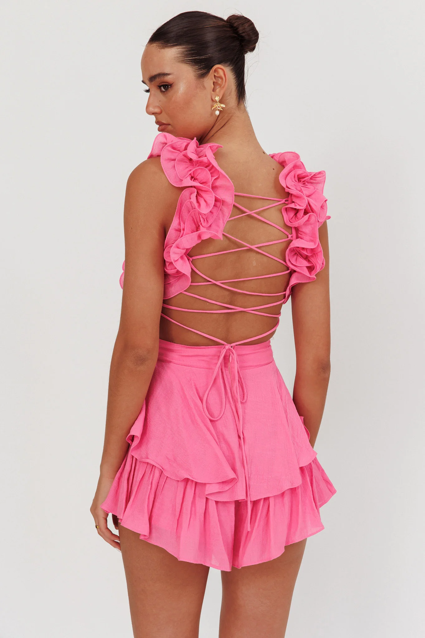 Madara Lace-Up Back Romper Pink - Seraphlike