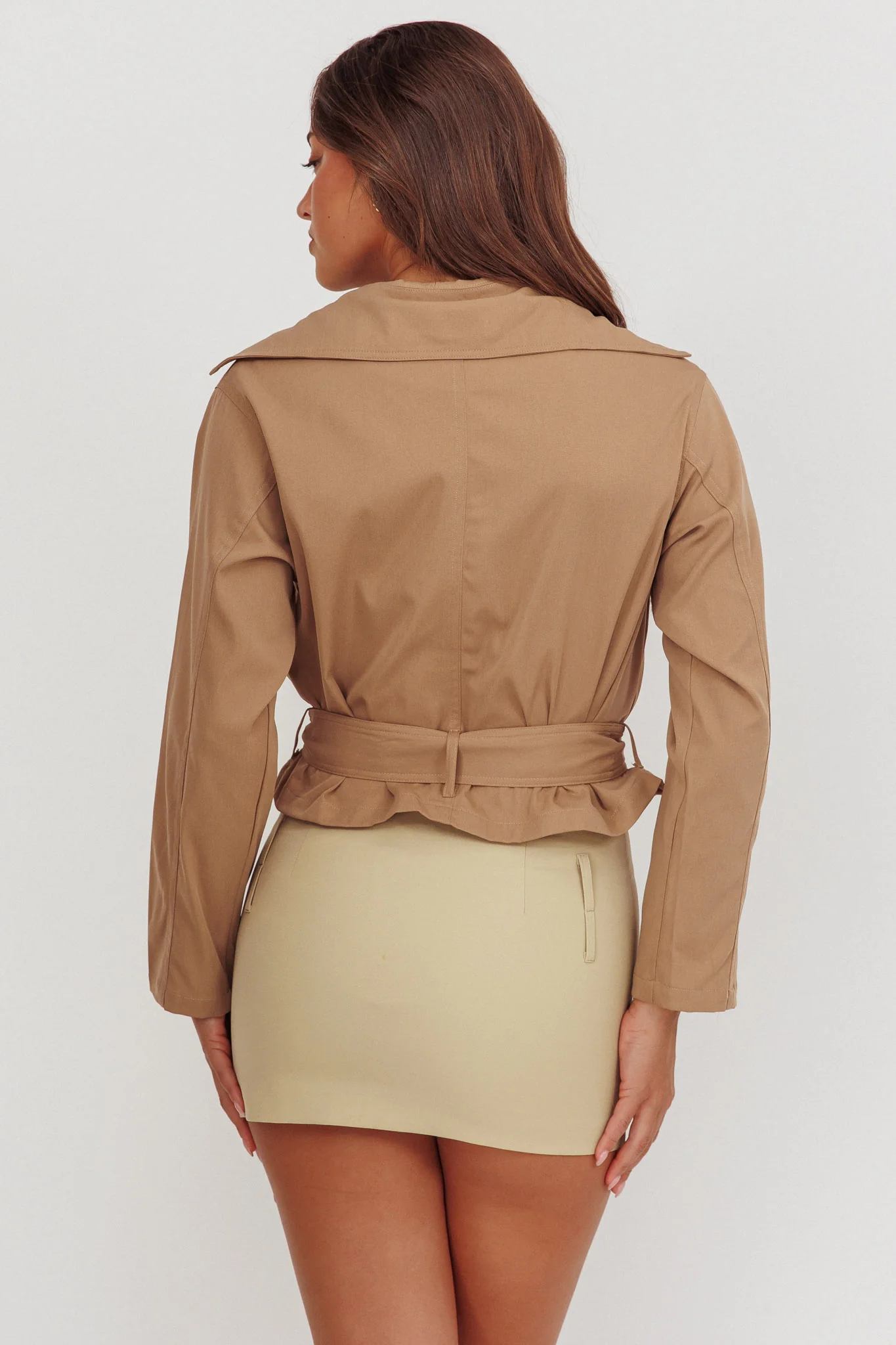 Envision Crop Waist Tie Jacket Tan - Seraphlike