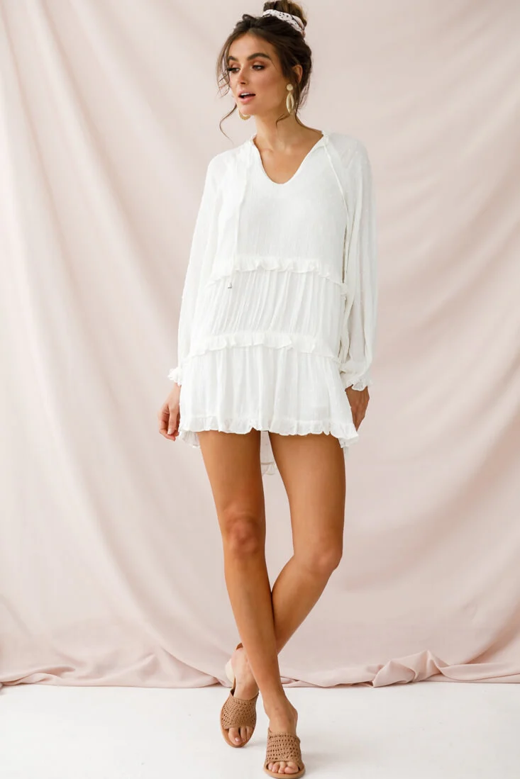 Pollyanna Tiered Swing Dress White - Seraphlike