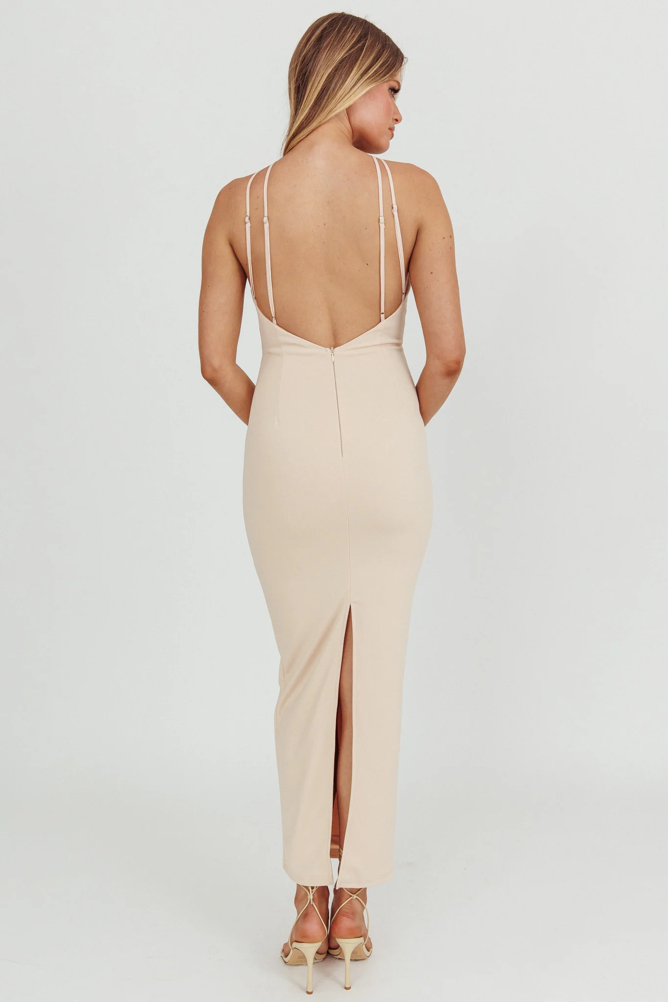 Feels Good Backless Bodycon Maxi Dress Cream - Seraphlike