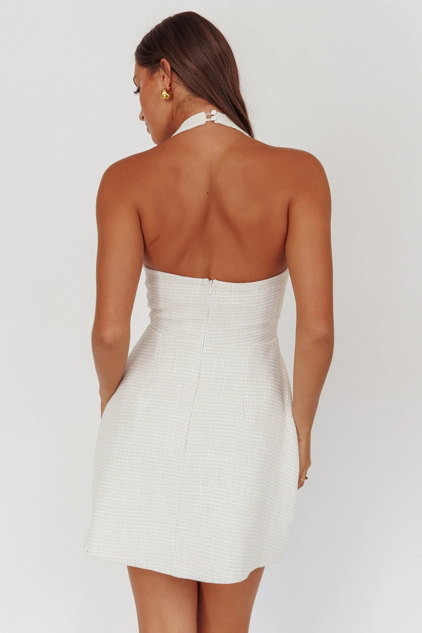 Hendrix Halterneck A-Line Mini Dress Cream - Seraphlike