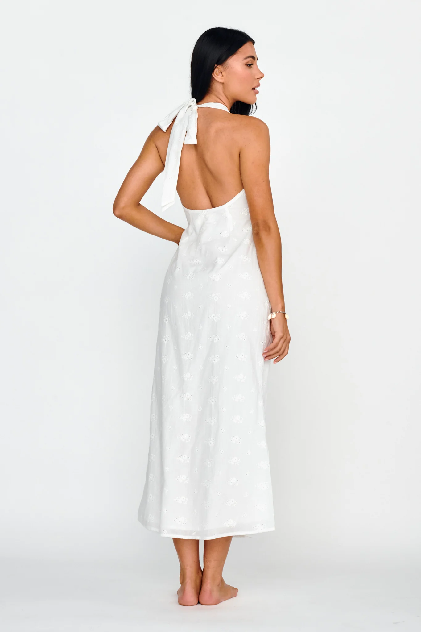Lavara Halterneck Midi Dress White - Seraphlike