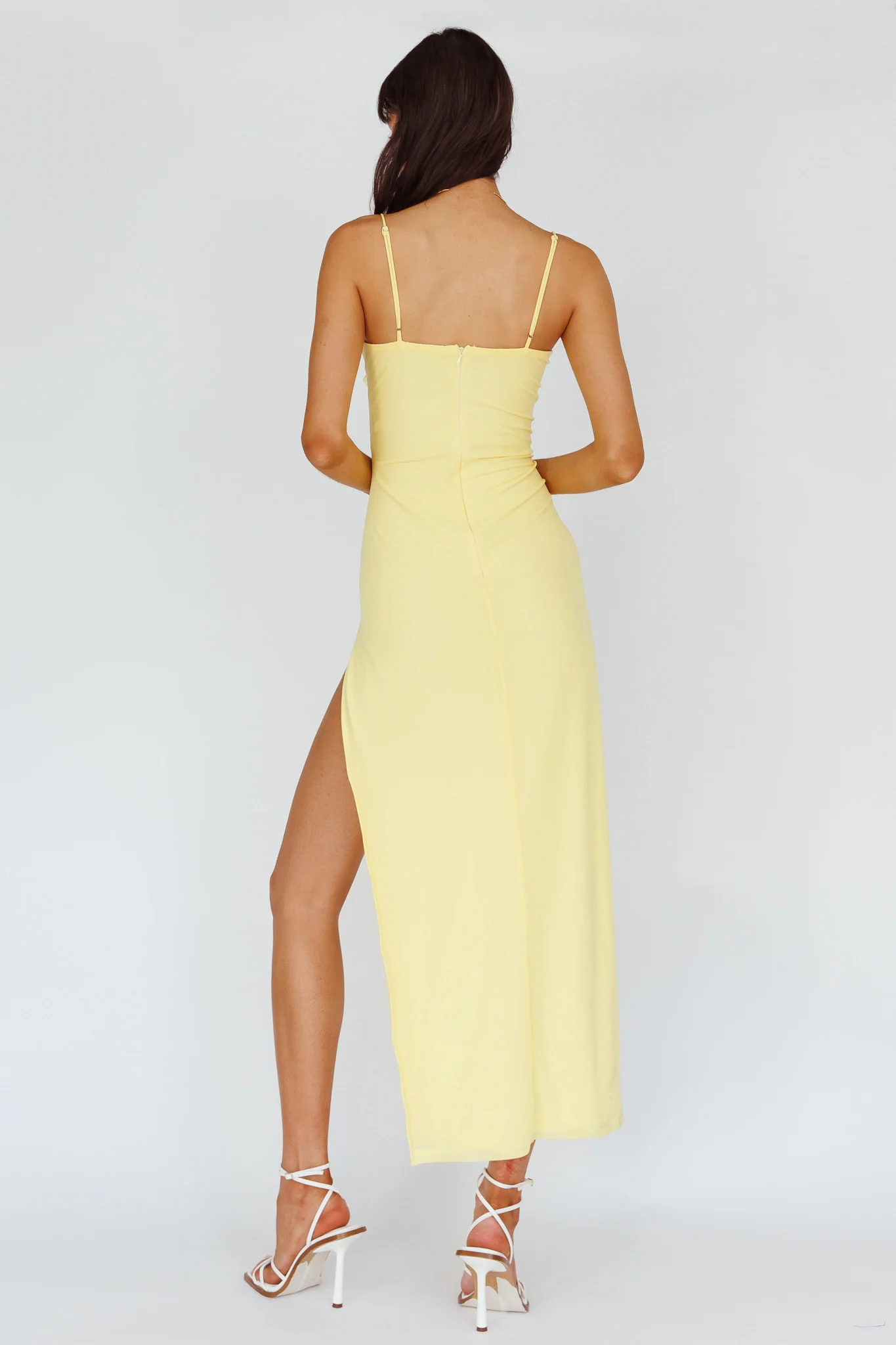 Catriona Split Ruffle Midi Dress Lemon - Seraphlike