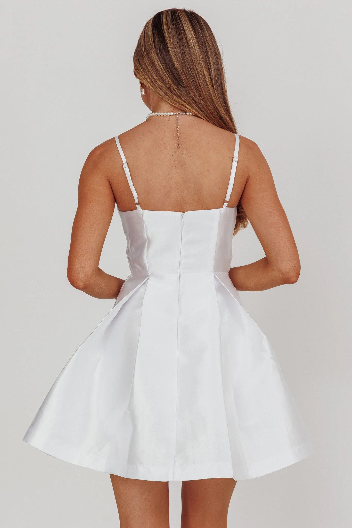 Love Talk Flared Bow Mini Dress White - Seraphlike