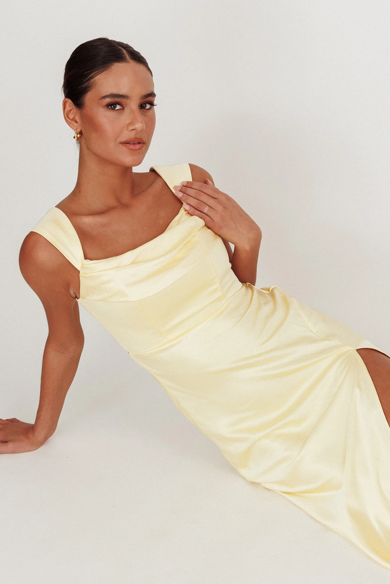 Lucinda Off-Shoulder V-Back Dress Butter - Seraphlike