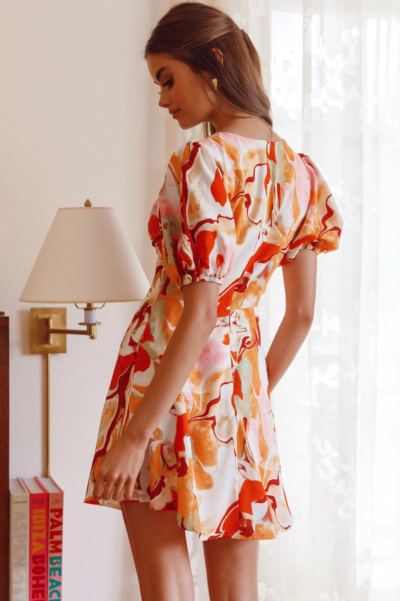 Anakin Twist Bust Mini Dress Swirl Orange - Seraphlike