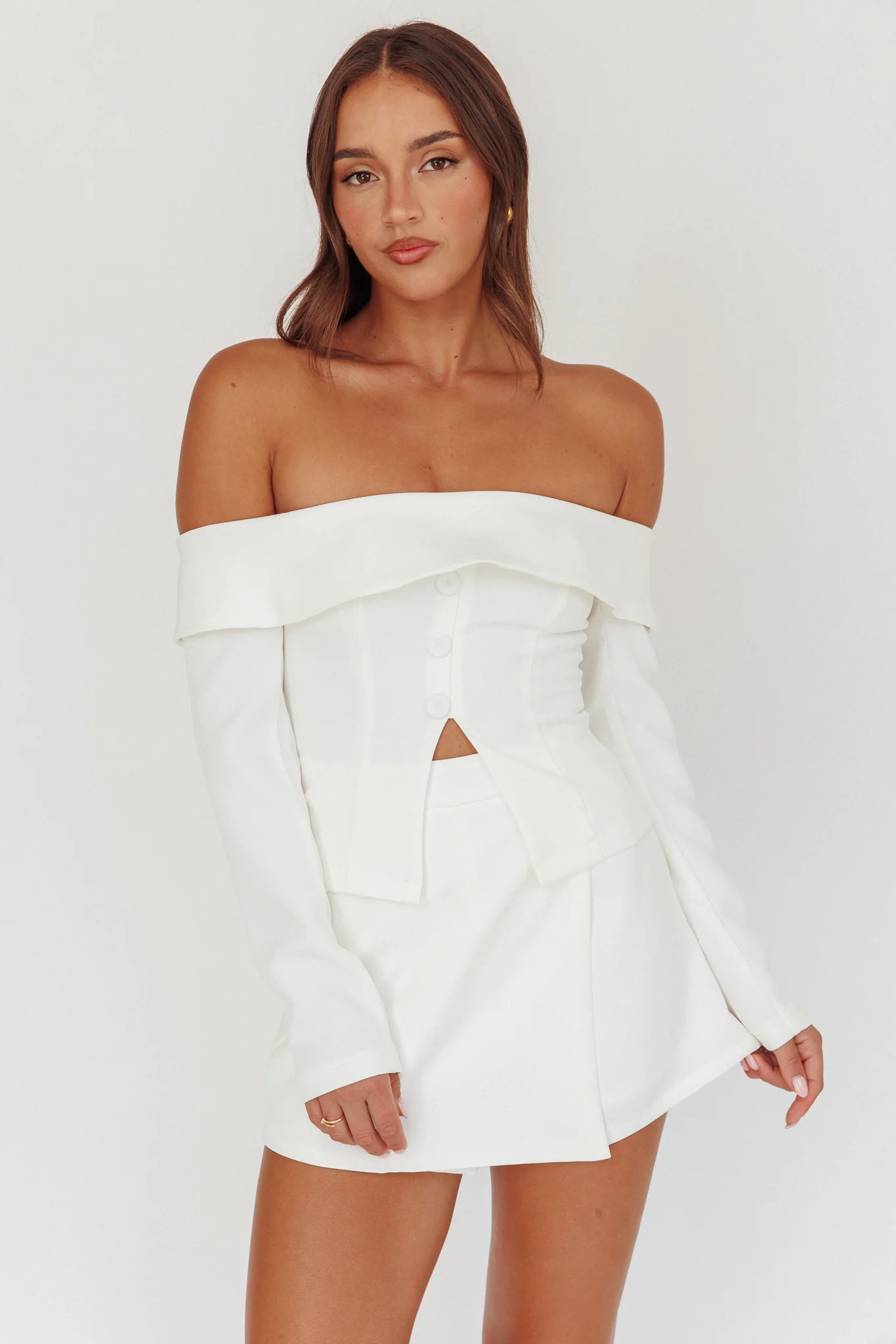 Adalis High Waist Wrap Front Shorts Off White - Seraphlike