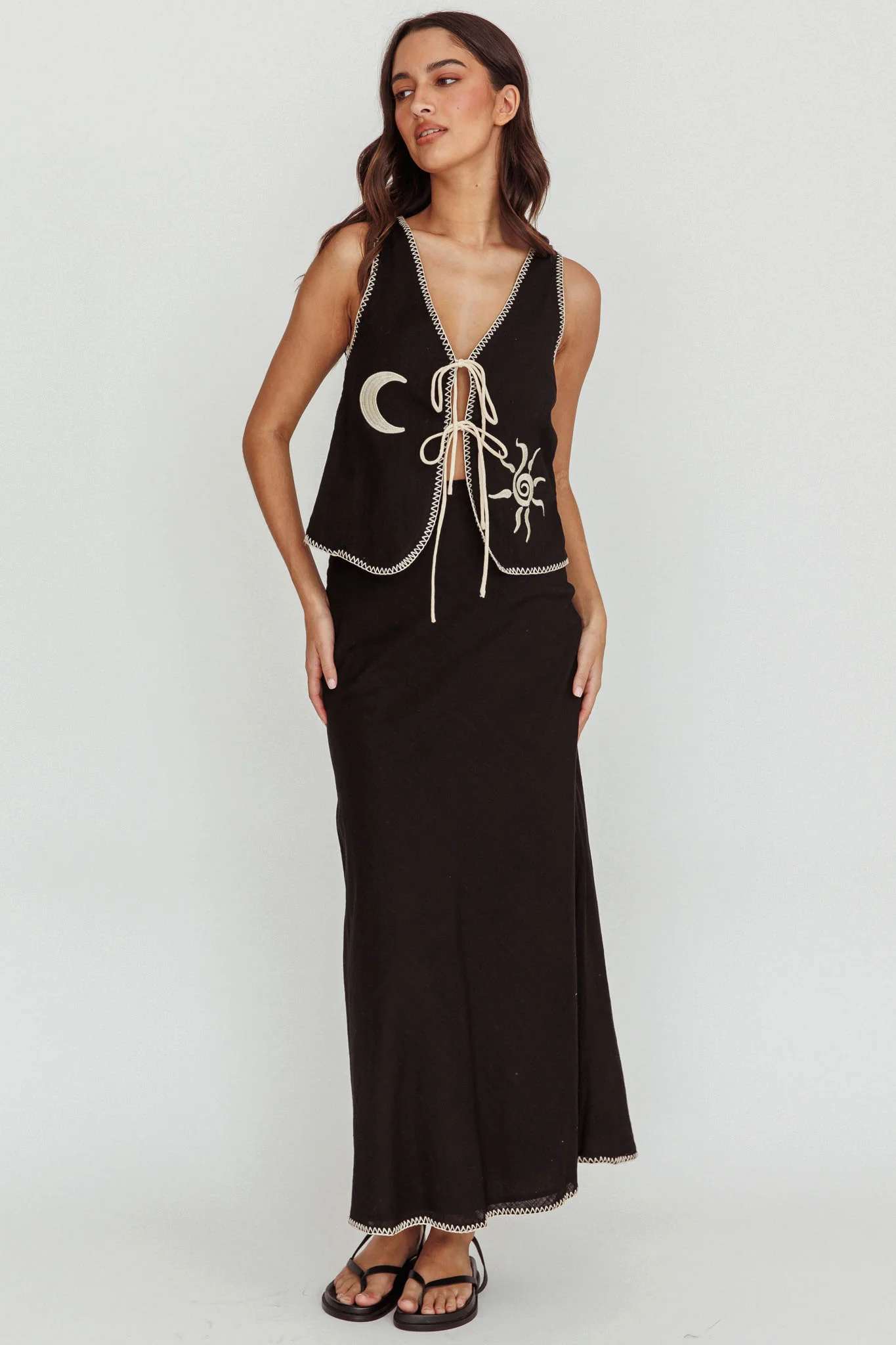 Dose Of Sunshine Blanket Stitch Skirt Black - Seraphlike