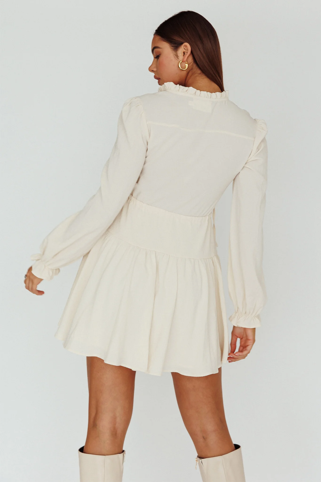 Waverly Long Sleeve Mini Dress Beige - Seraphlike