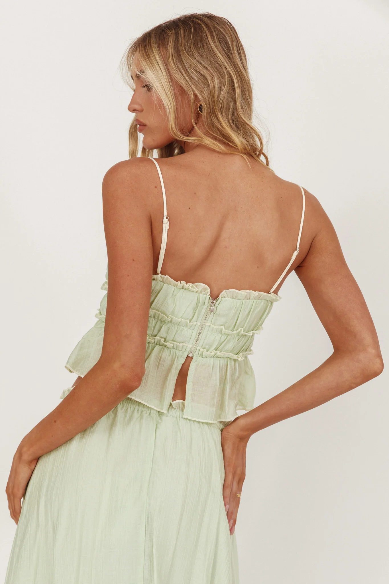 Maidens Tie Detail Overlock Top Sage - Seraphlike