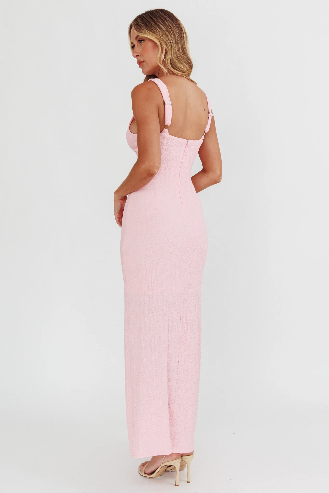 Kharissa Cut-Out Textured Maxi Dress Pink - Seraphlike