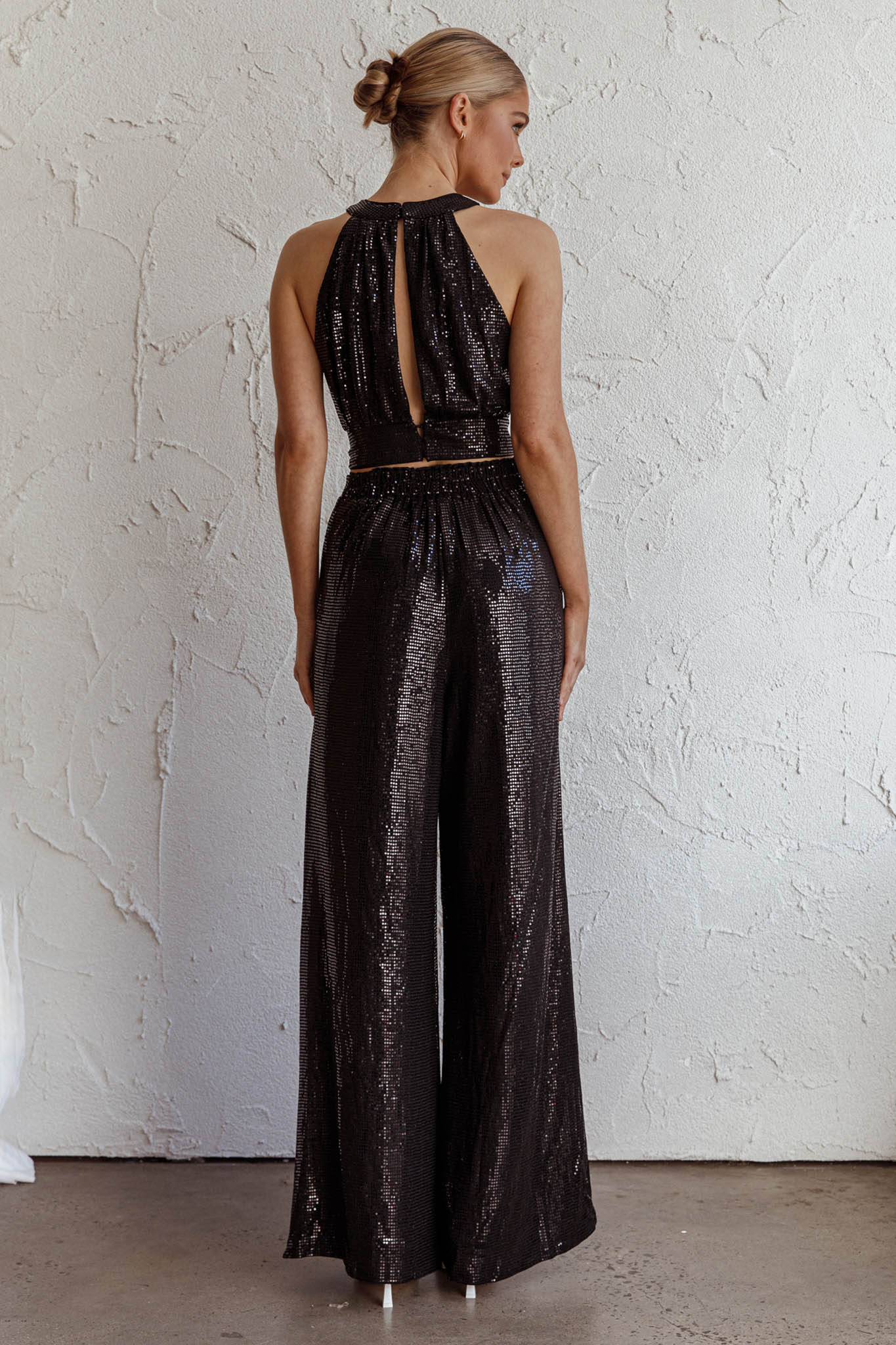 Anything Goes Wide Leg Metallic Pants Black - Seraphlike