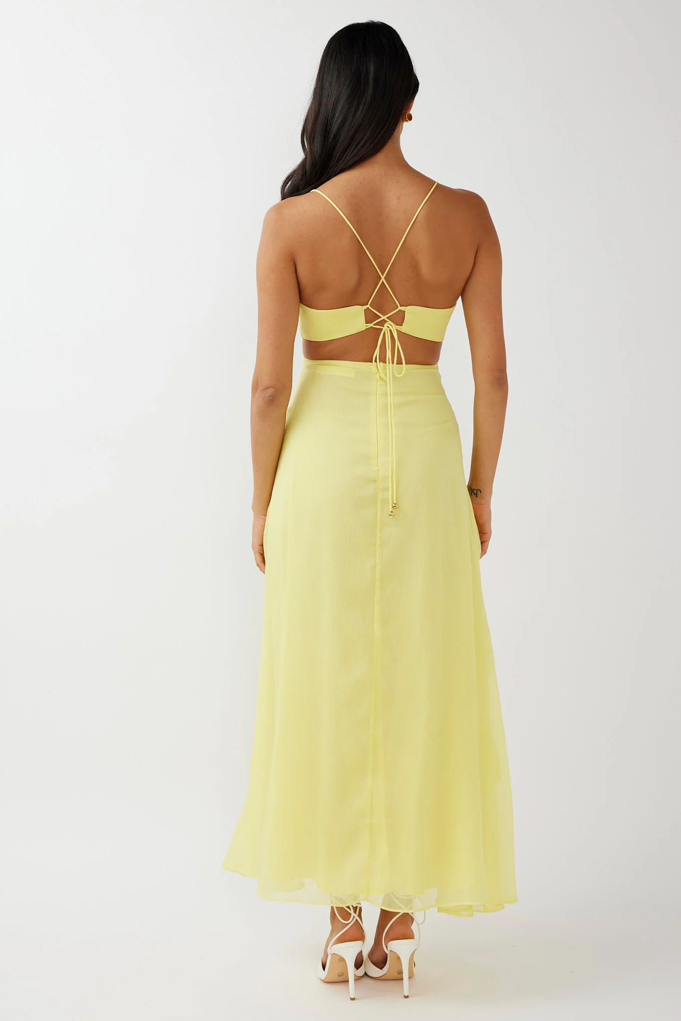 Joss Ruffle Trim Cut-Out Dress Yellow - Seraphlike