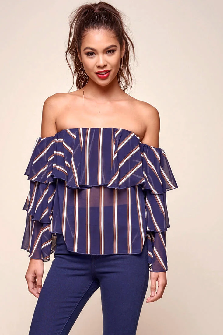 Goldwyn Tiered Striped Tube Top Navy - Seraphlike