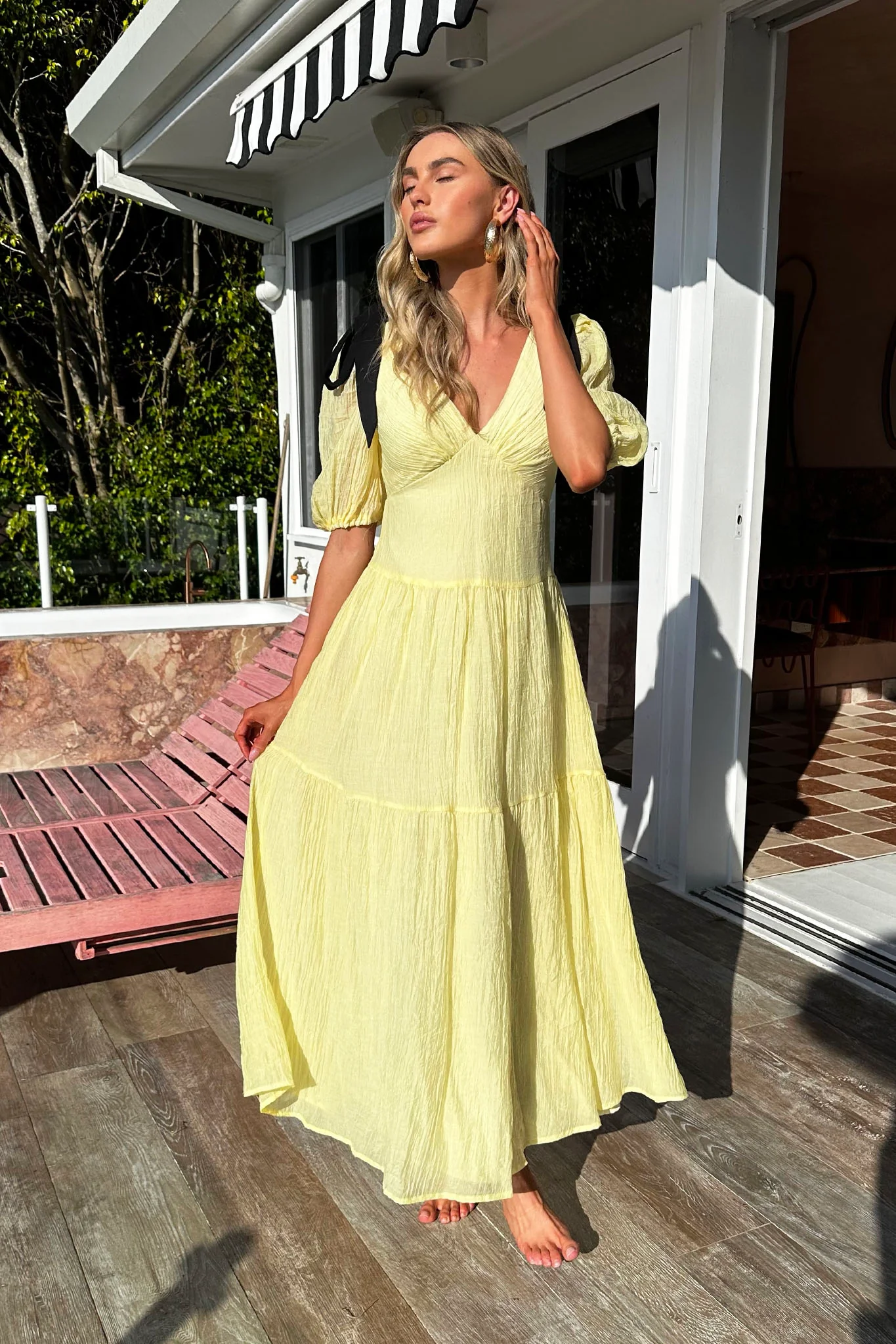 Sinta Bow Shoulder Puff Sleeve Maxi Dress Lemon - Seraphlike