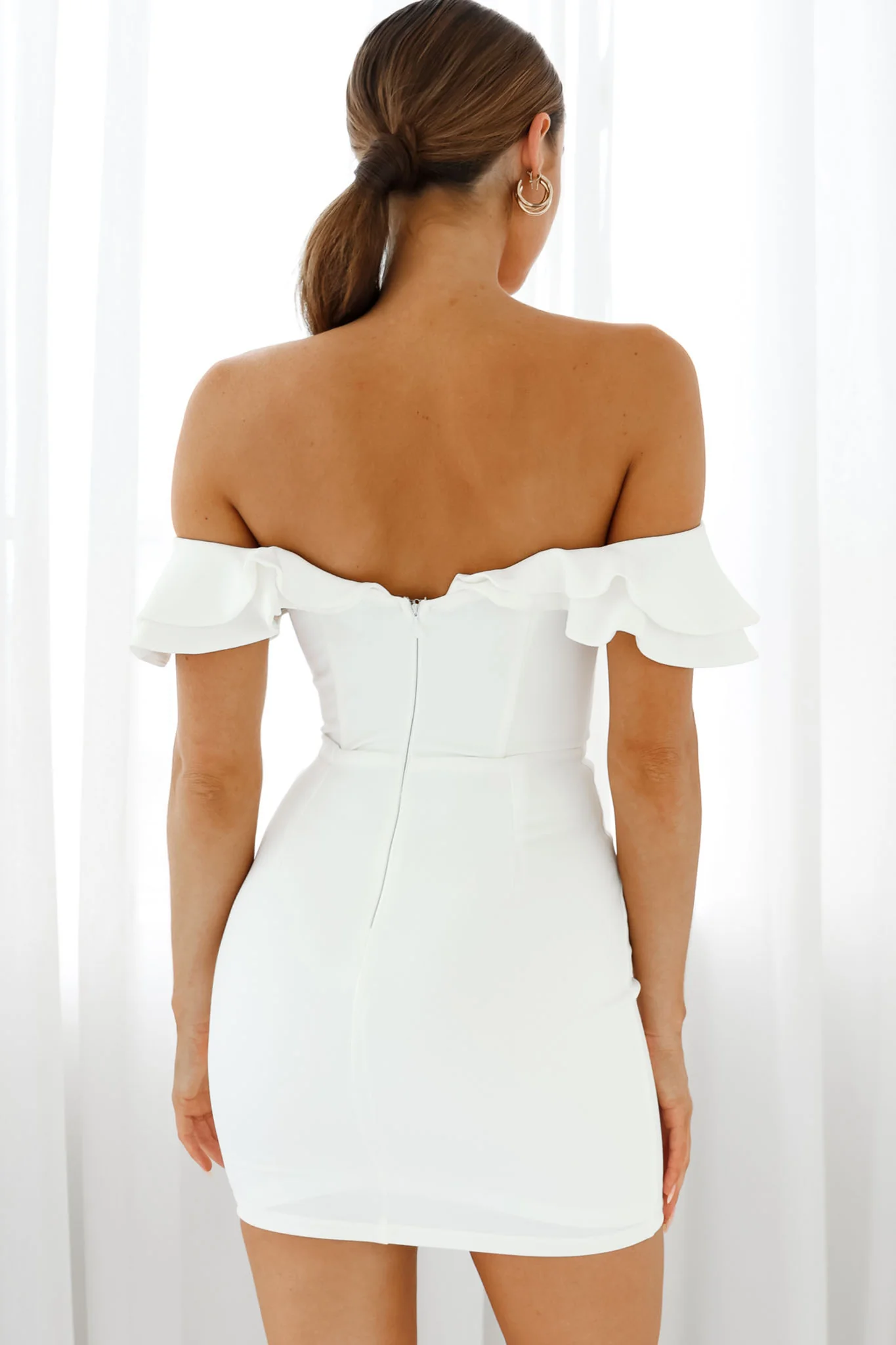 Rossi Off-Shoulder Double Ruffle Dress White - Seraphlike