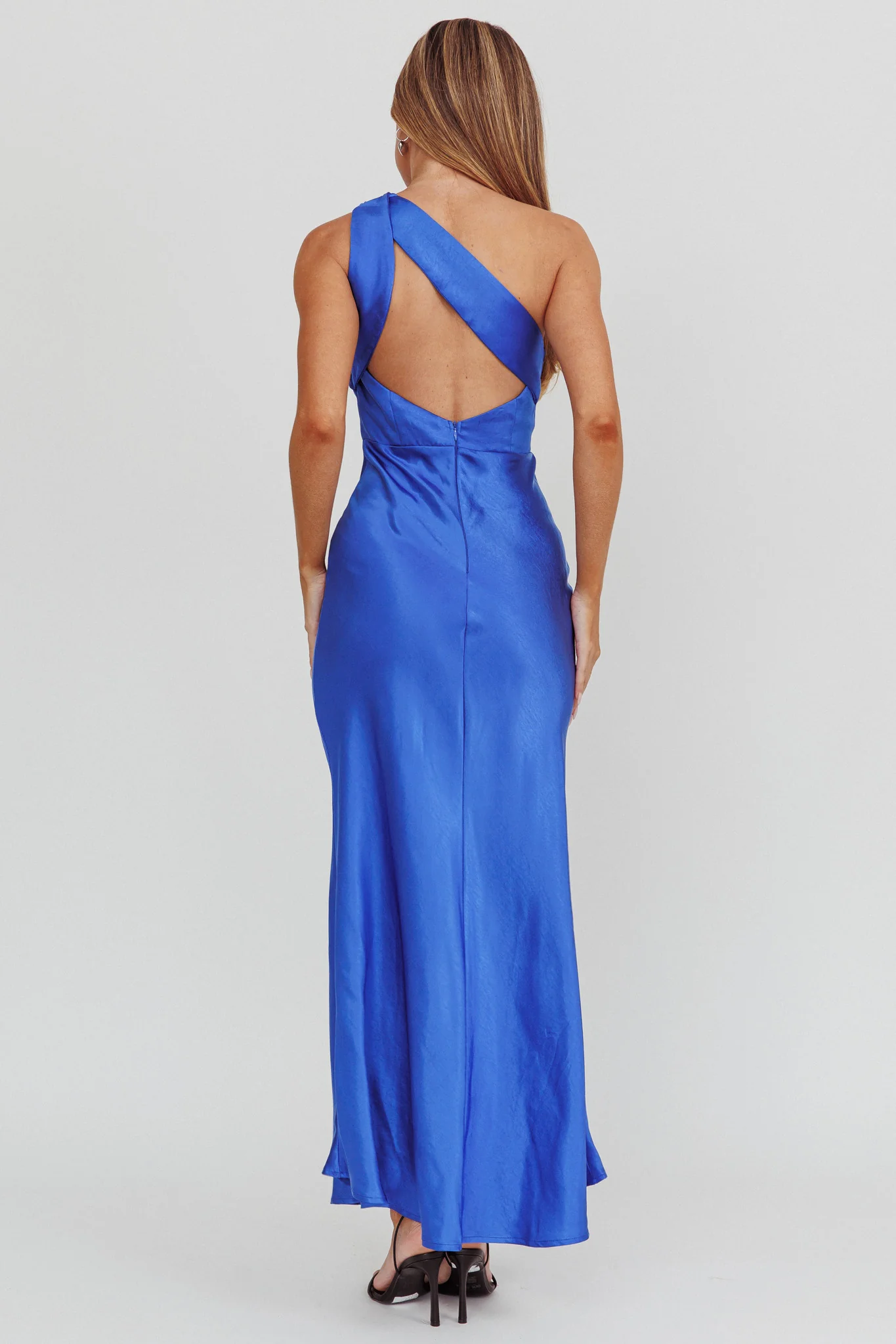 Fly Love Satin One Shoulder Maxi Dress Navy - Seraphlike