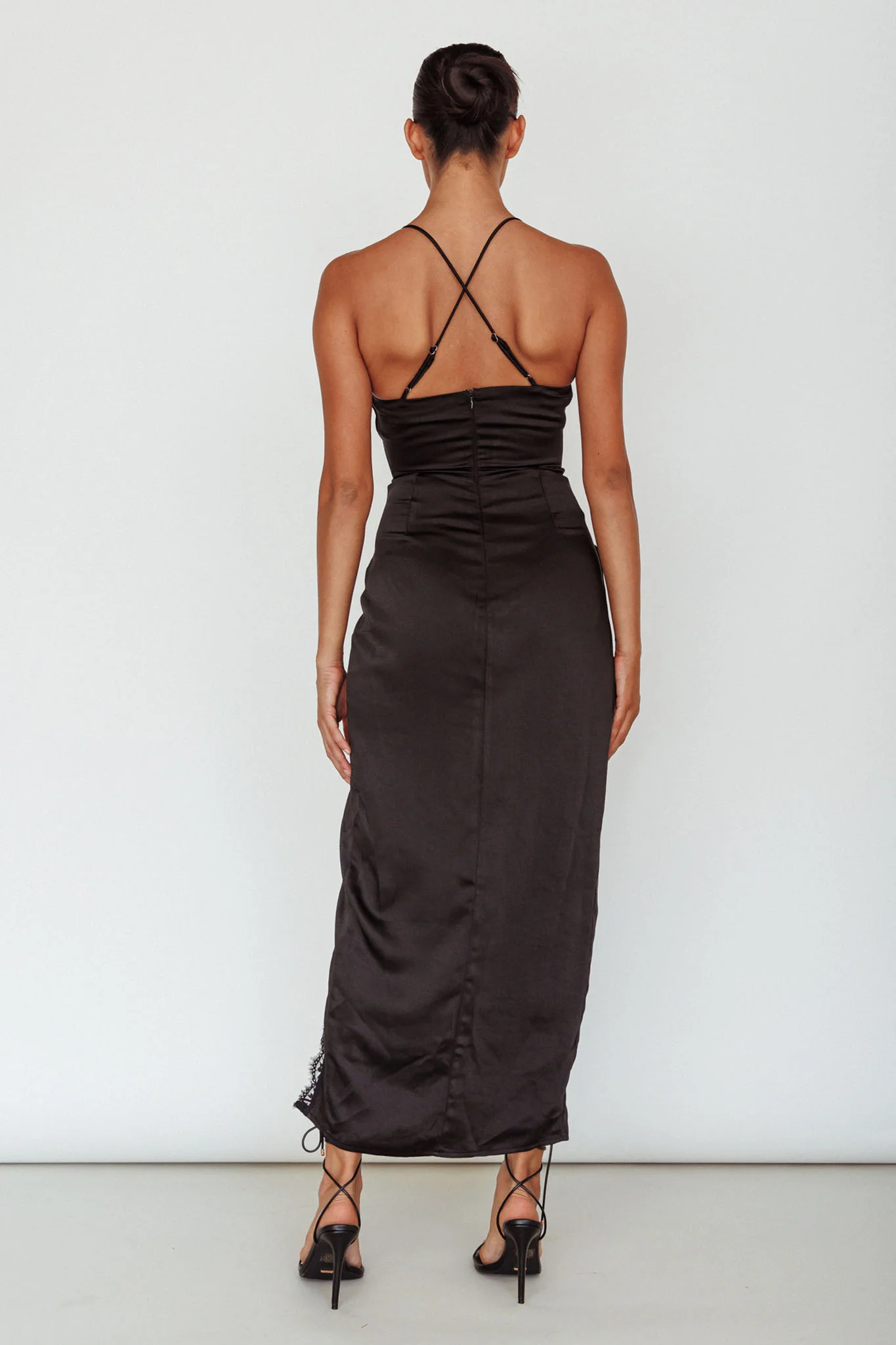 Winter Moon Lace Trim Midi Dress Black - Seraphlike