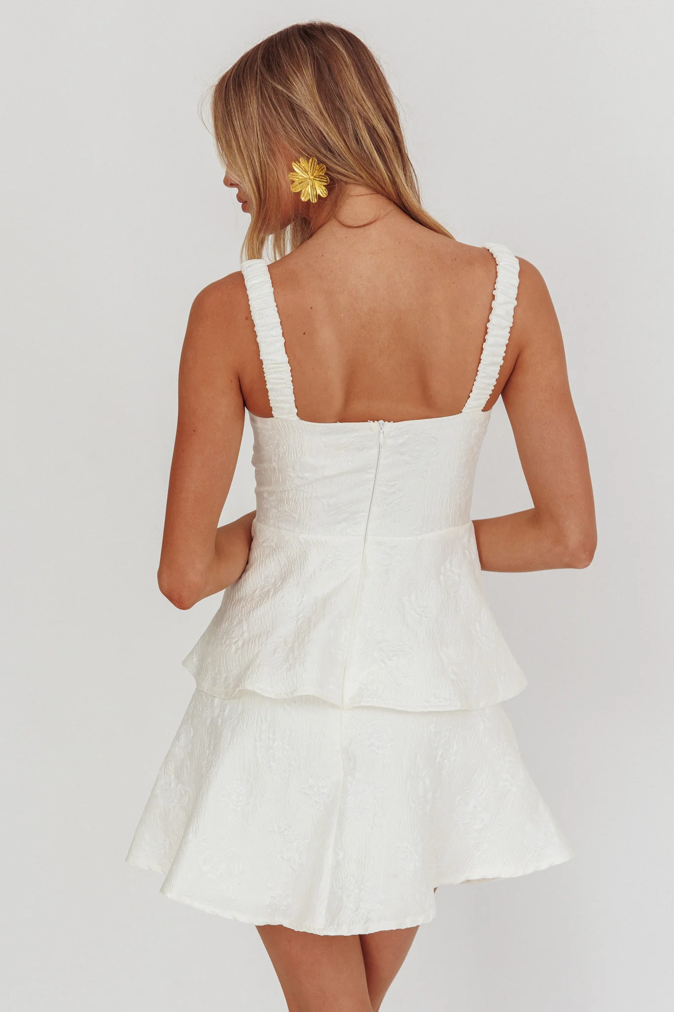 Provence Bloom Peplum Mini Dress Cream - Seraphlike